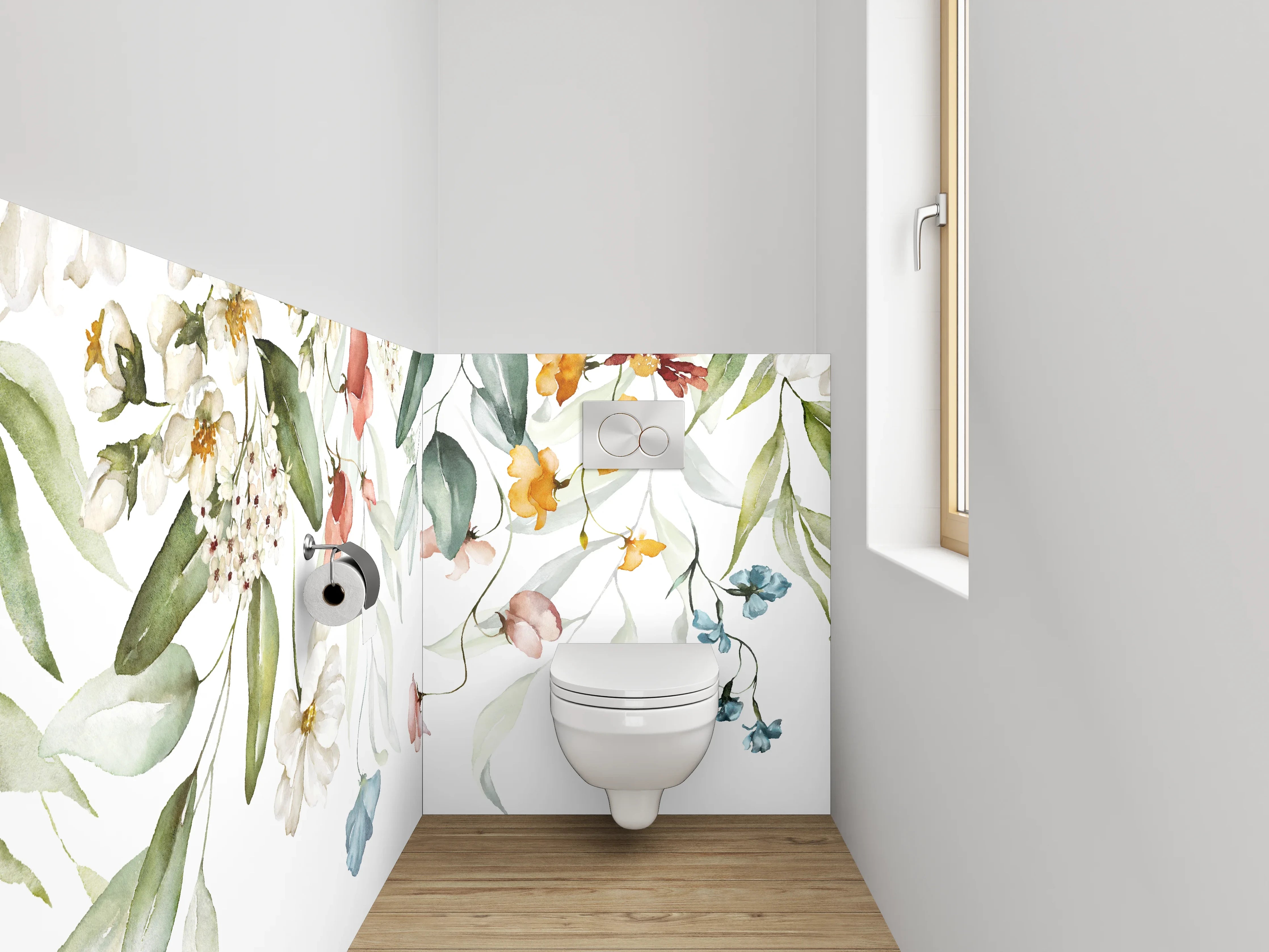 WC-Rückwand - Aquarell Blumenranke Soft Pastell