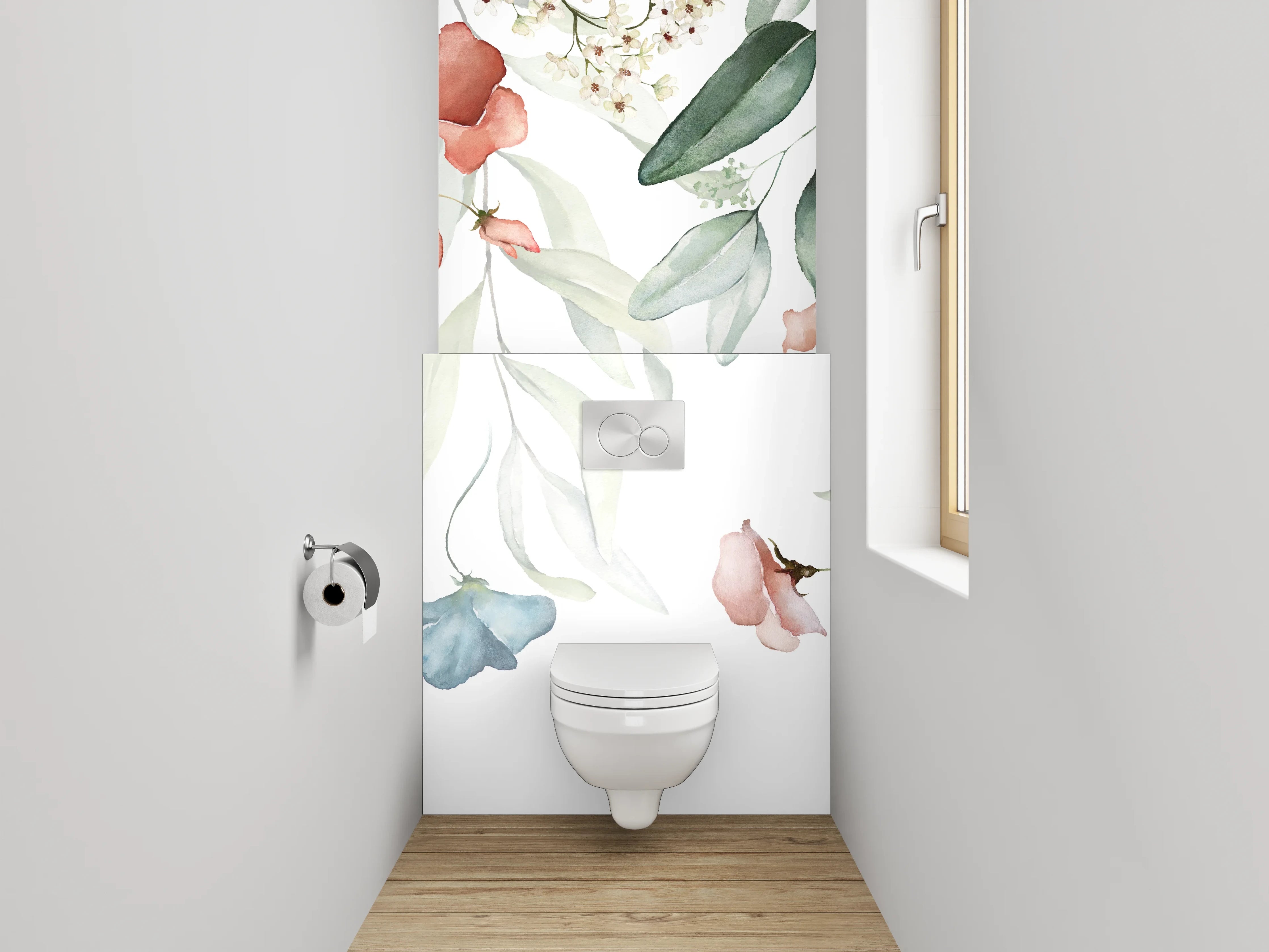 WC-Rückwand - Aquarell Blumenranke Soft Pastell