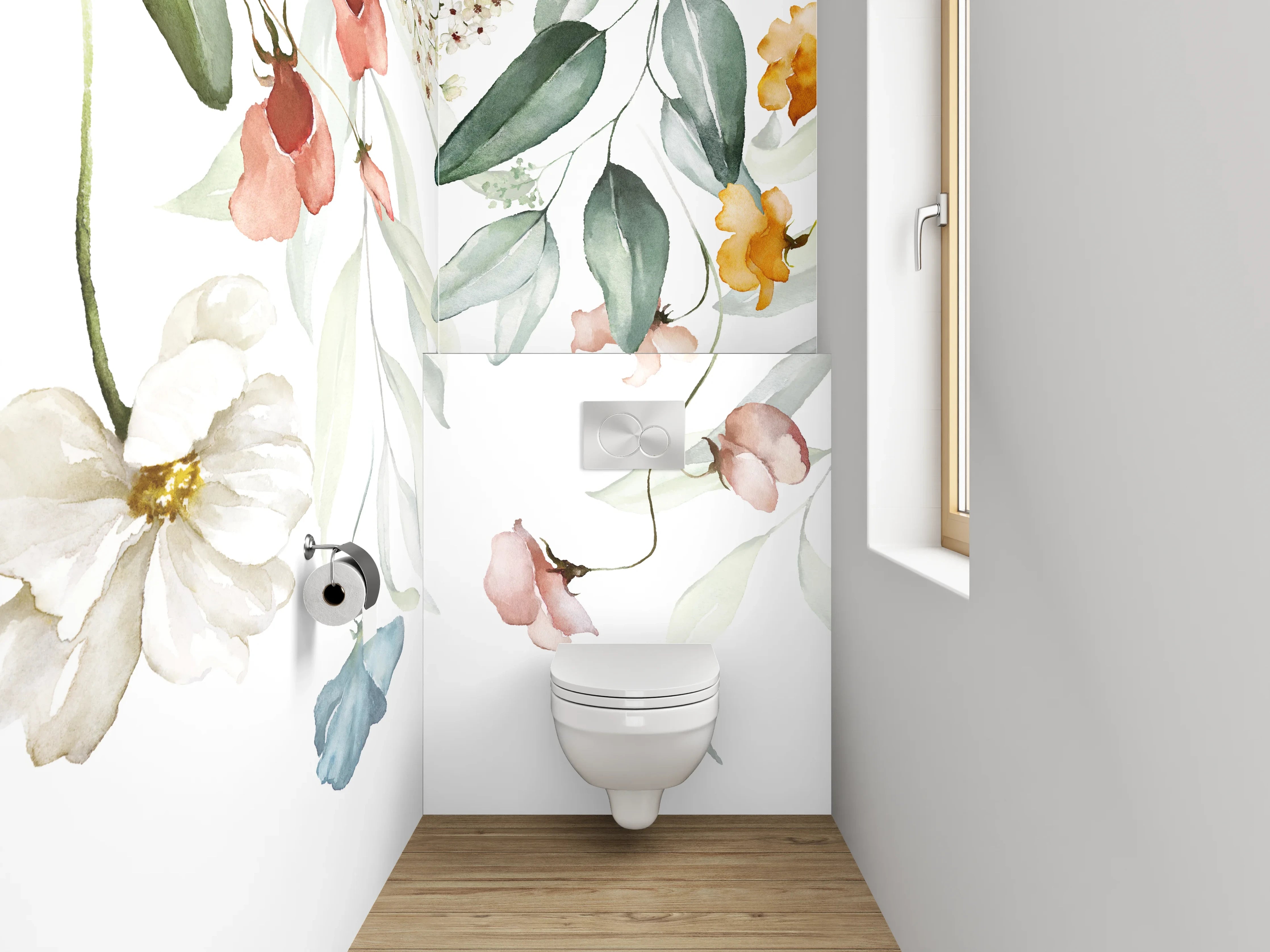 WC-Rückwand - Aquarell Blumenranke Soft Pastell