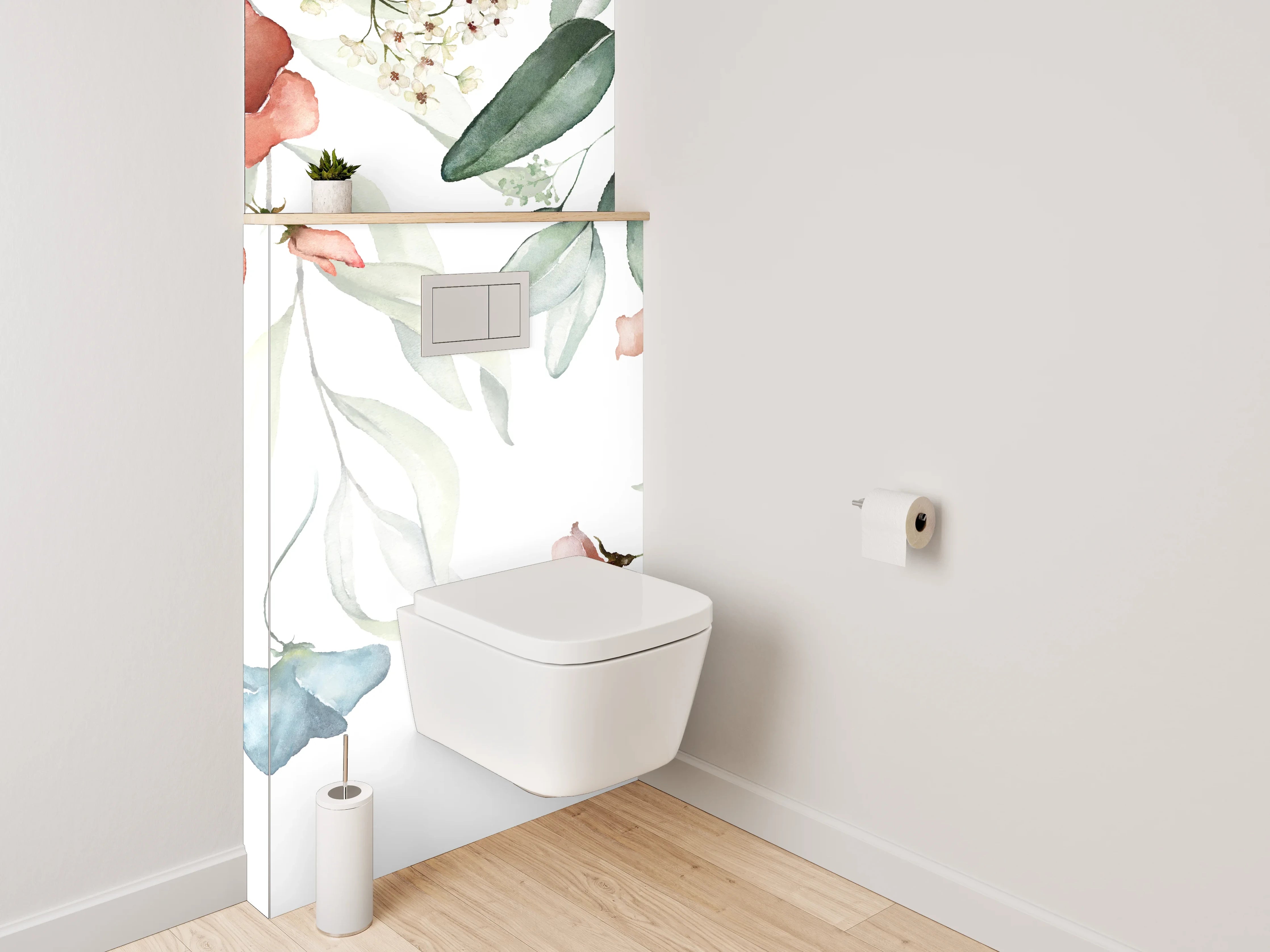 WC-Rückwand - Aquarell Blumenranke Soft Pastell