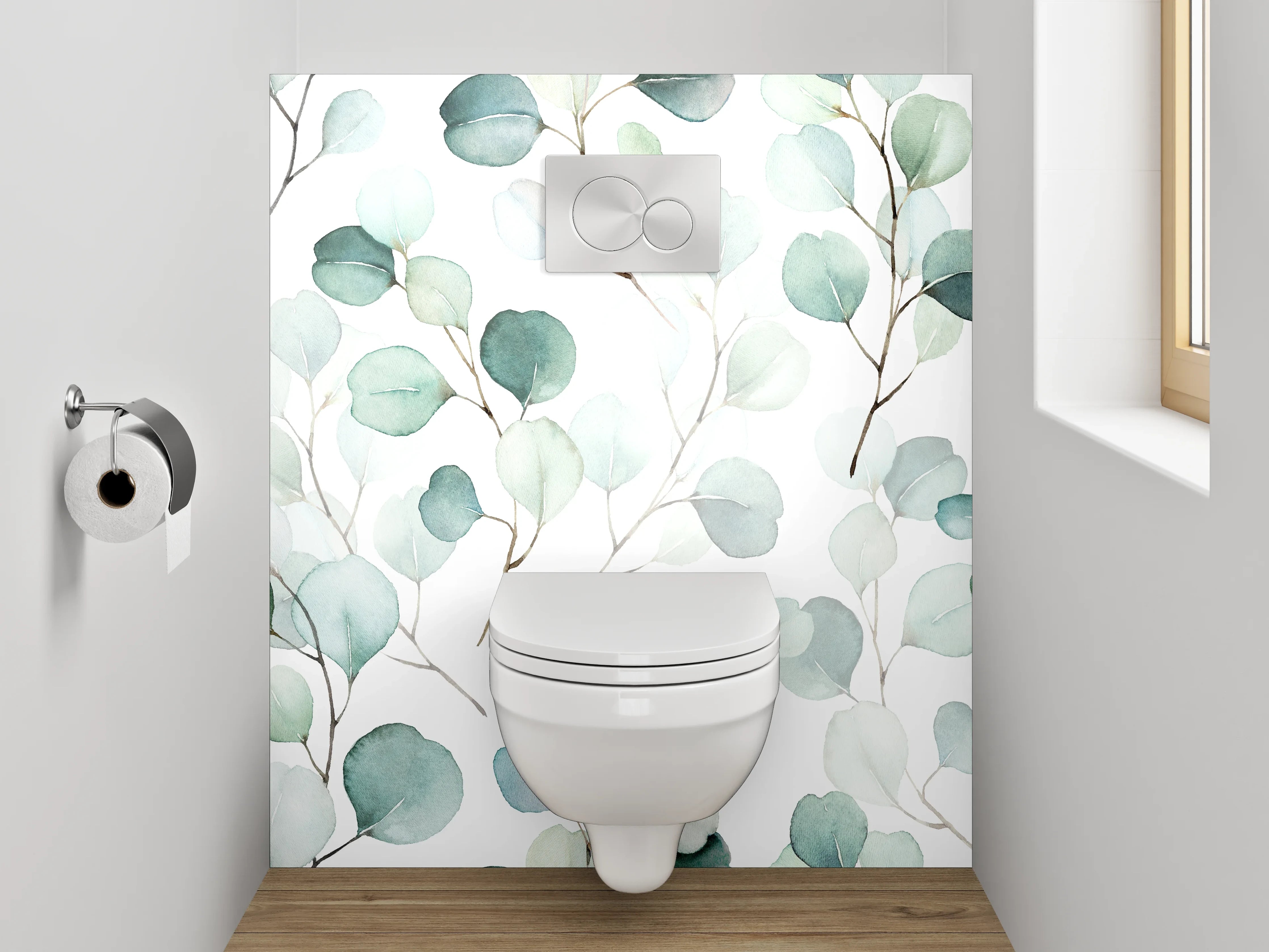 WC-Rückwand - Aquarell Eukalyptus Blätter Muster