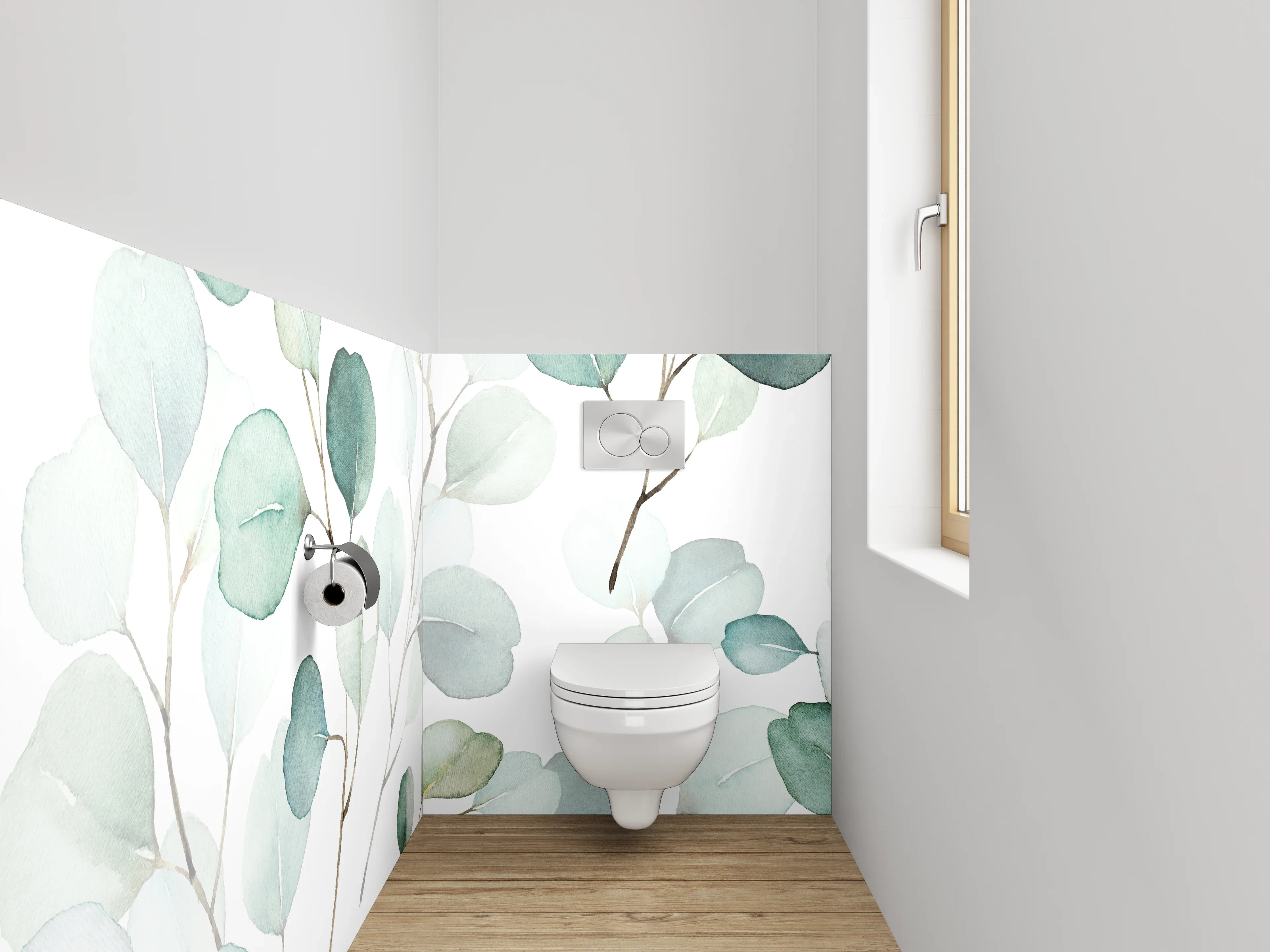 WC-Rückwand - Aquarell Eukalyptus Blätter Muster