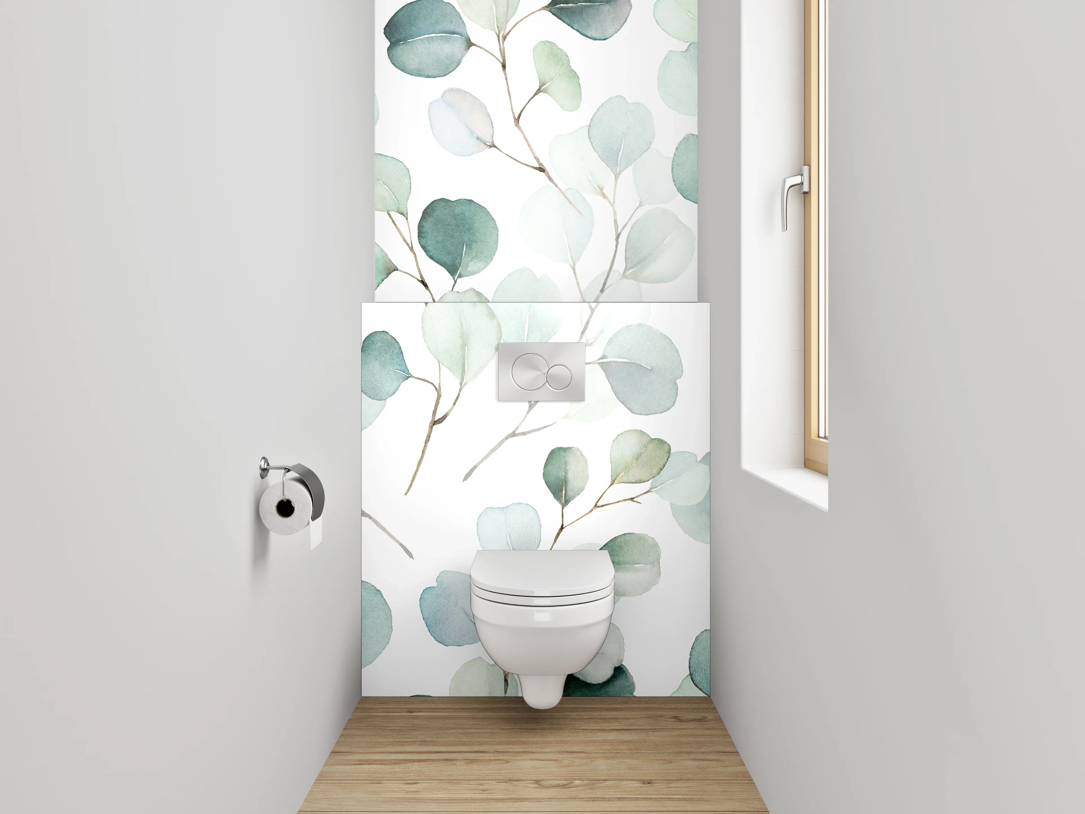 WC-Rückwand - Aquarell Eukalyptus Blätter Muster