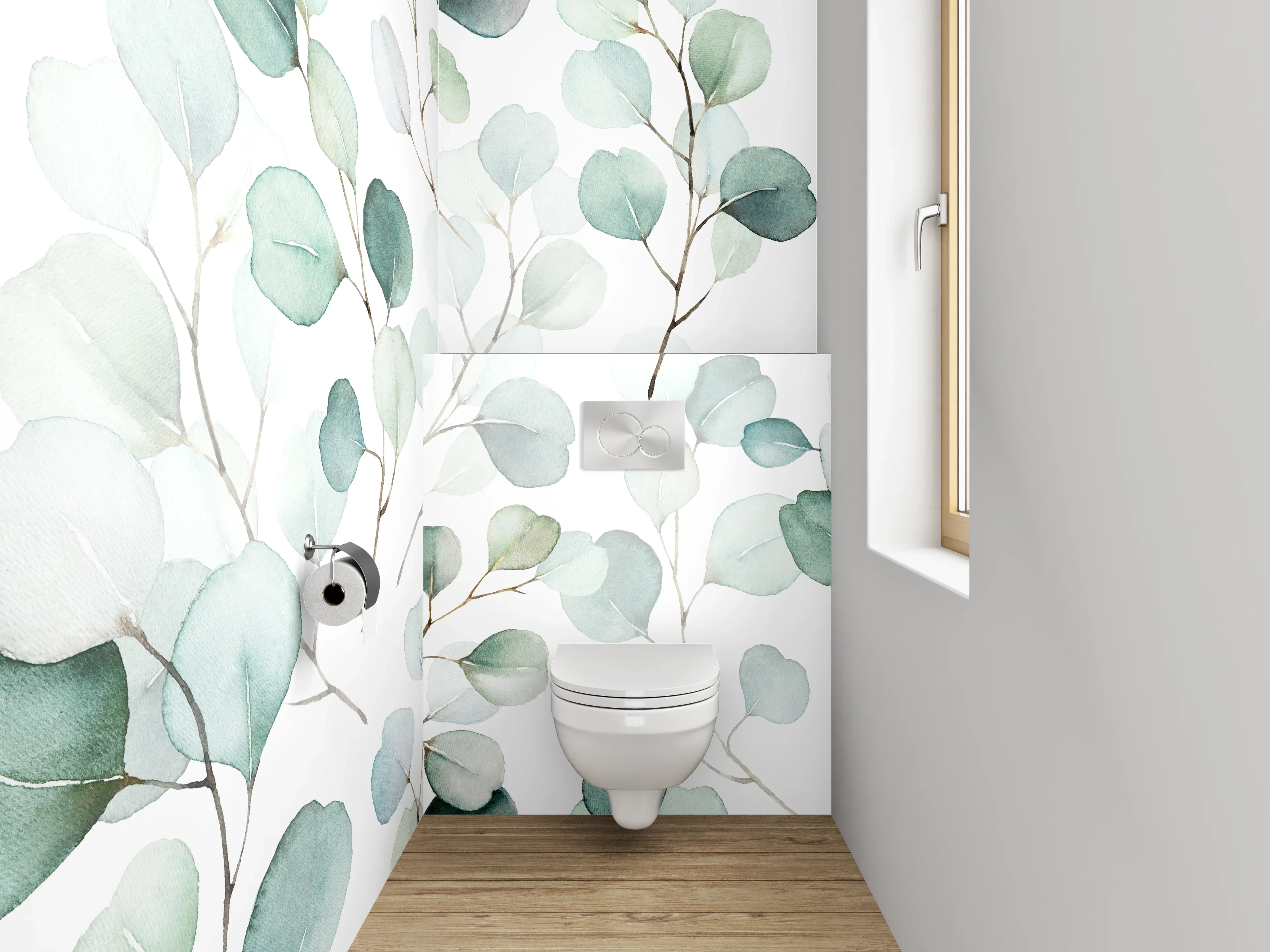 WC-Rückwand - Aquarell Eukalyptus Blätter Muster