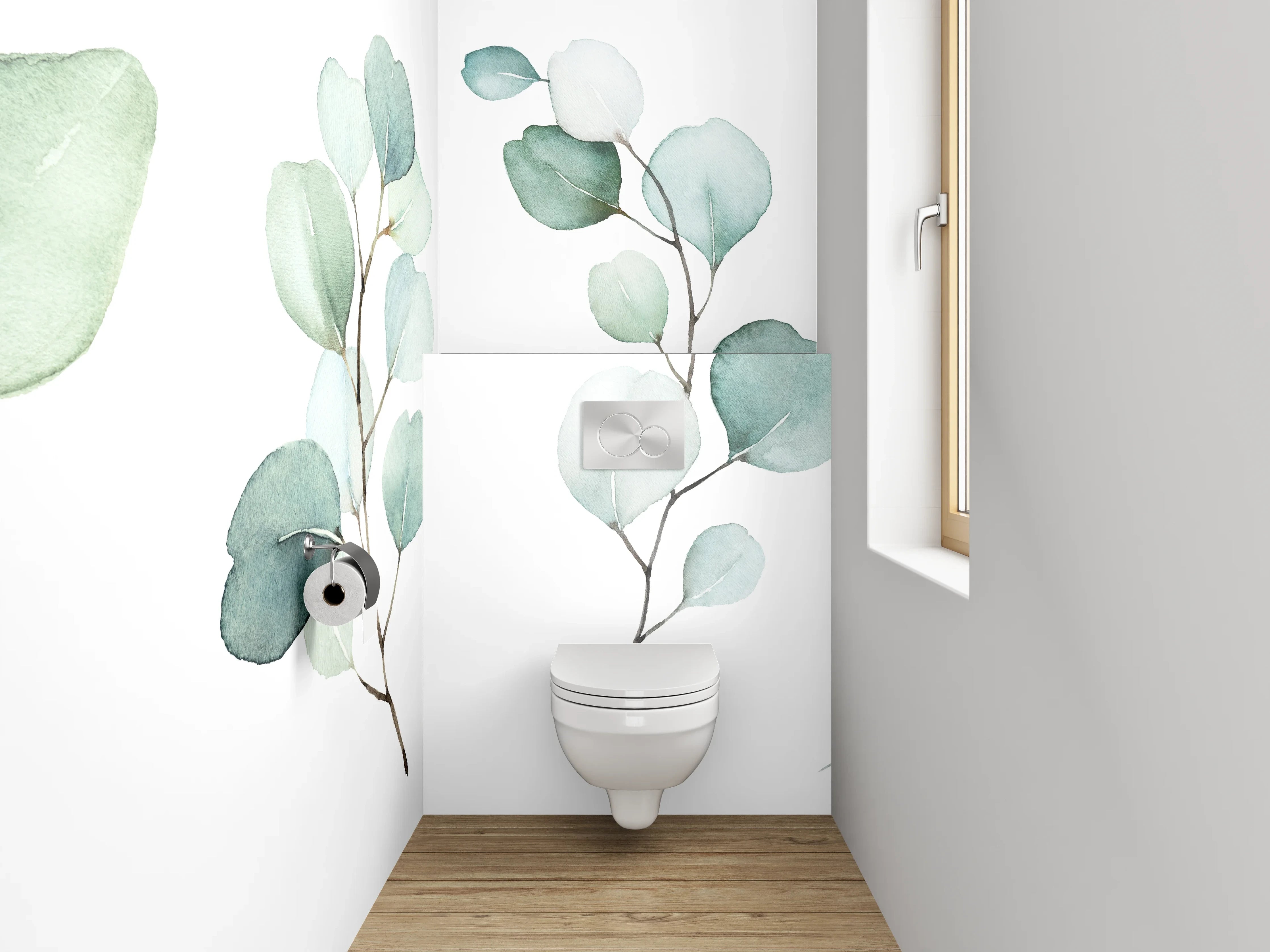 WC-Rückwand - Aquarell Eukalyptus Zweige Illustration