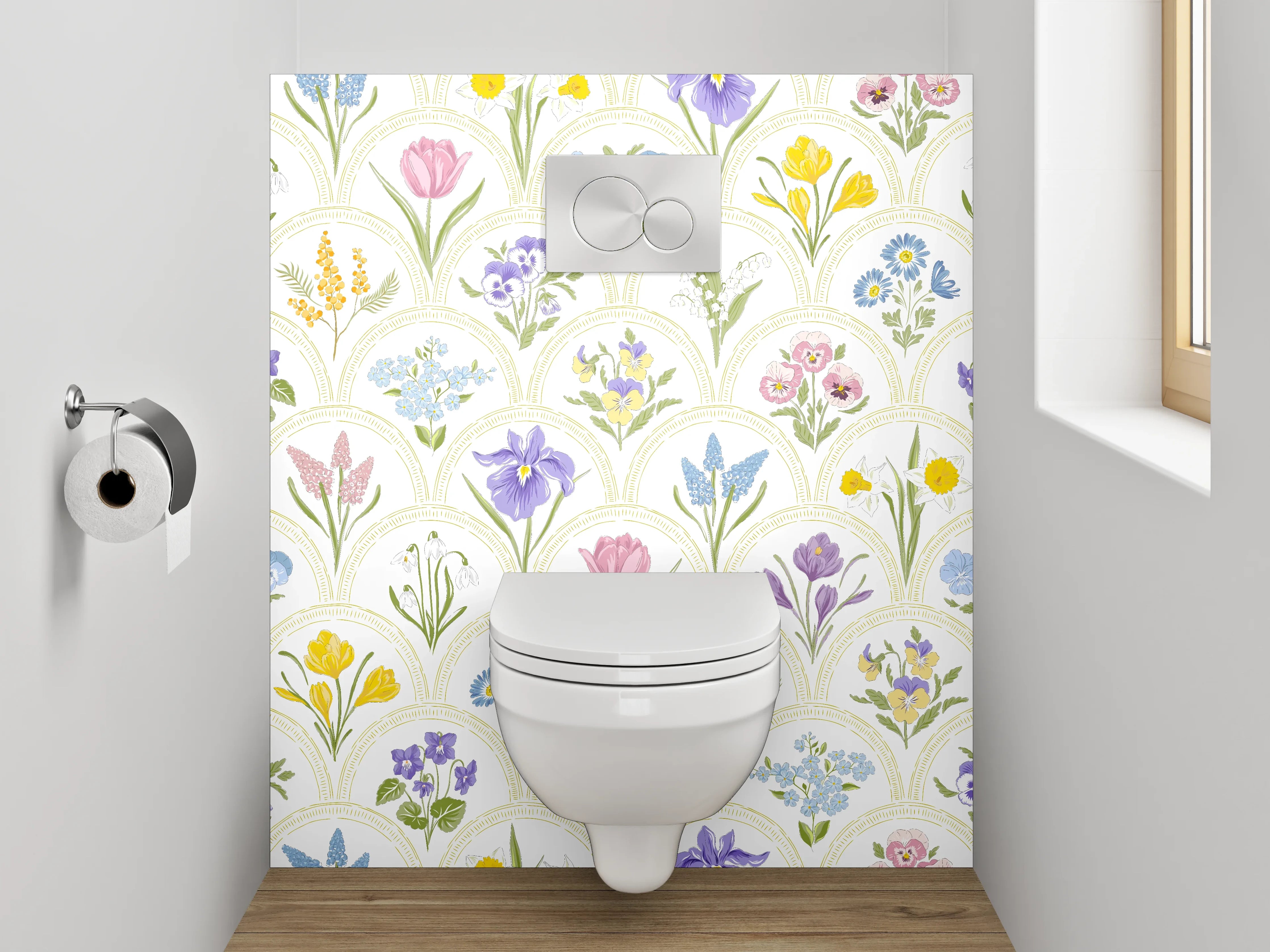 WC-Rückwand - Aquarell Frühlingsblumen Muster