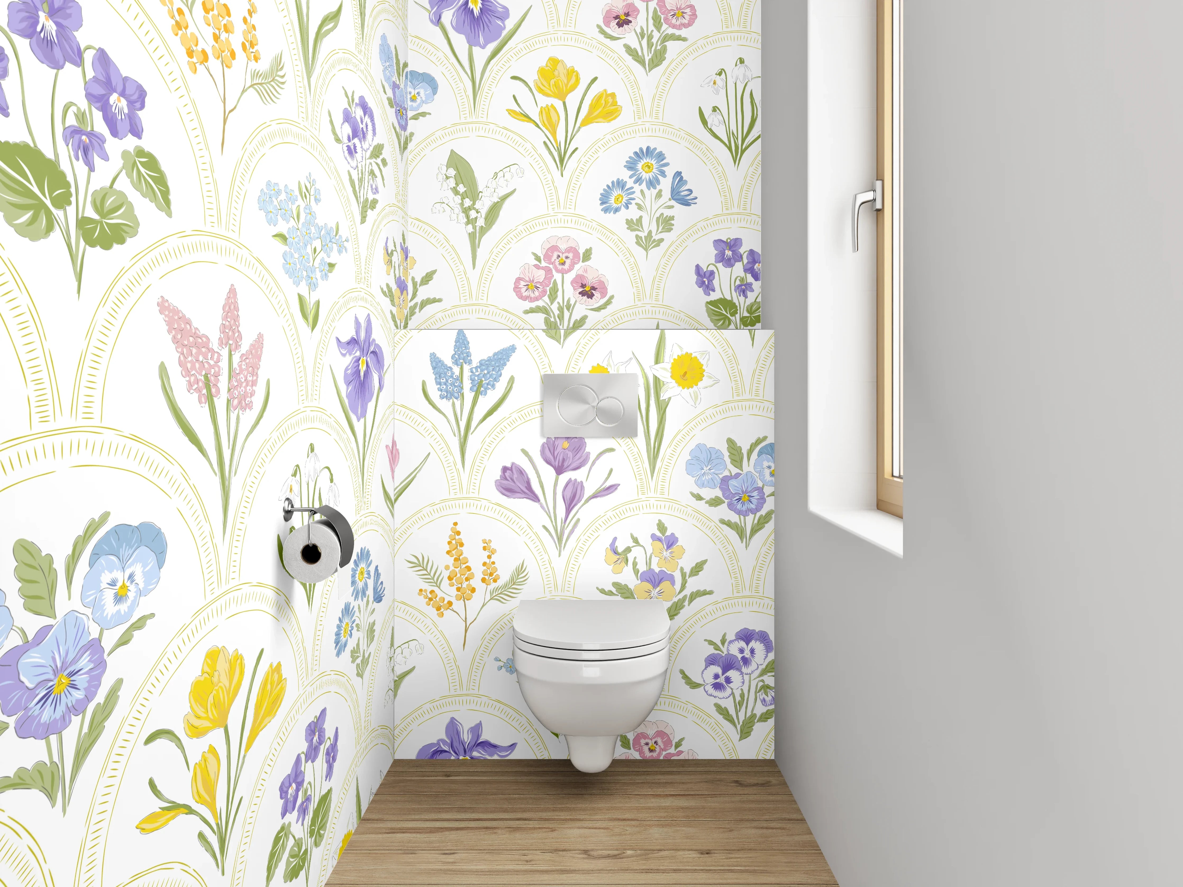 WC-Rückwand - Aquarell Frühlingsblumen Muster