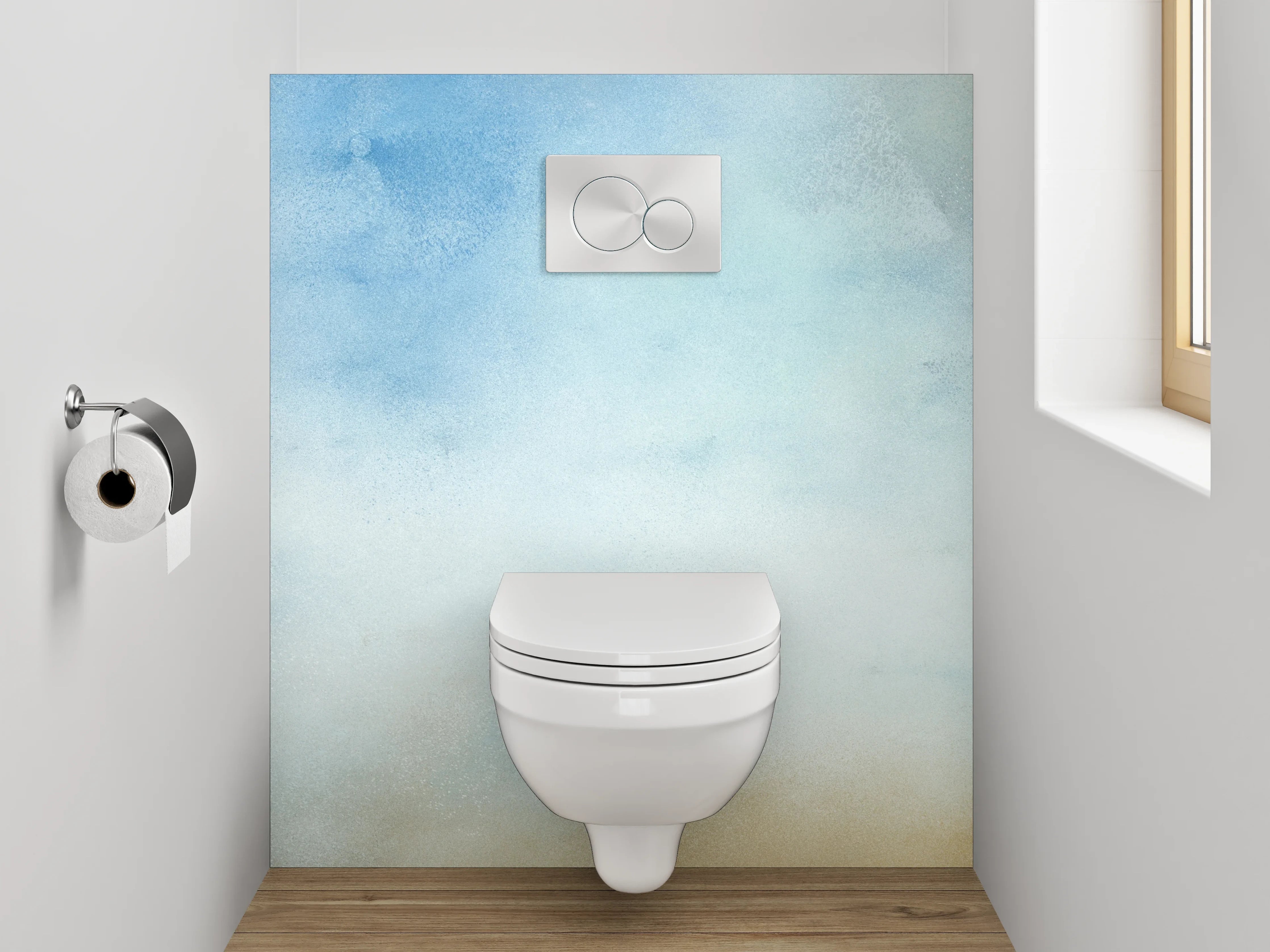 WC-Rückwand - Aquarell Himmel Wolken Blau Beige