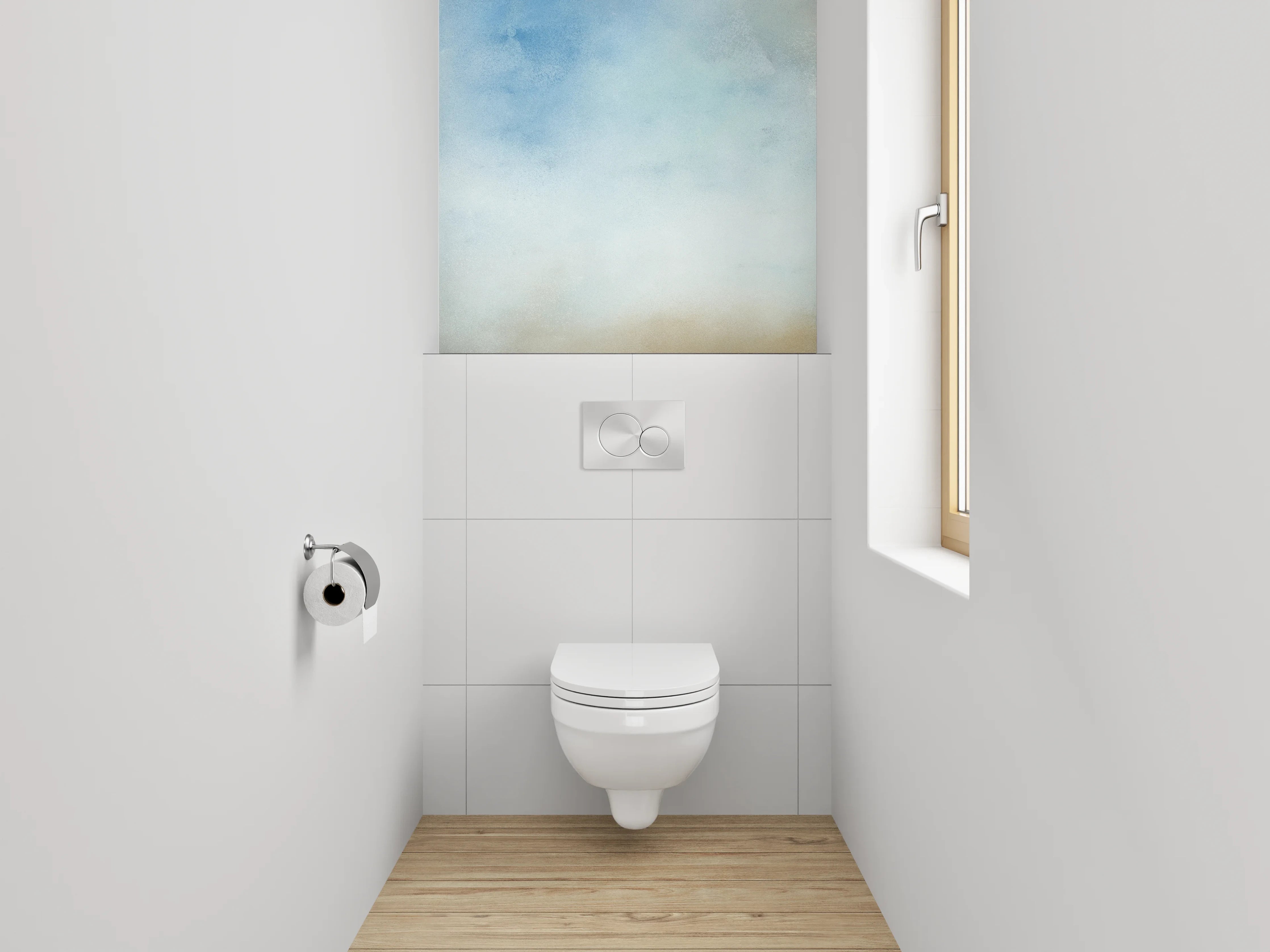 WC-Rückwand - Aquarell Himmel Wolken Blau Beige