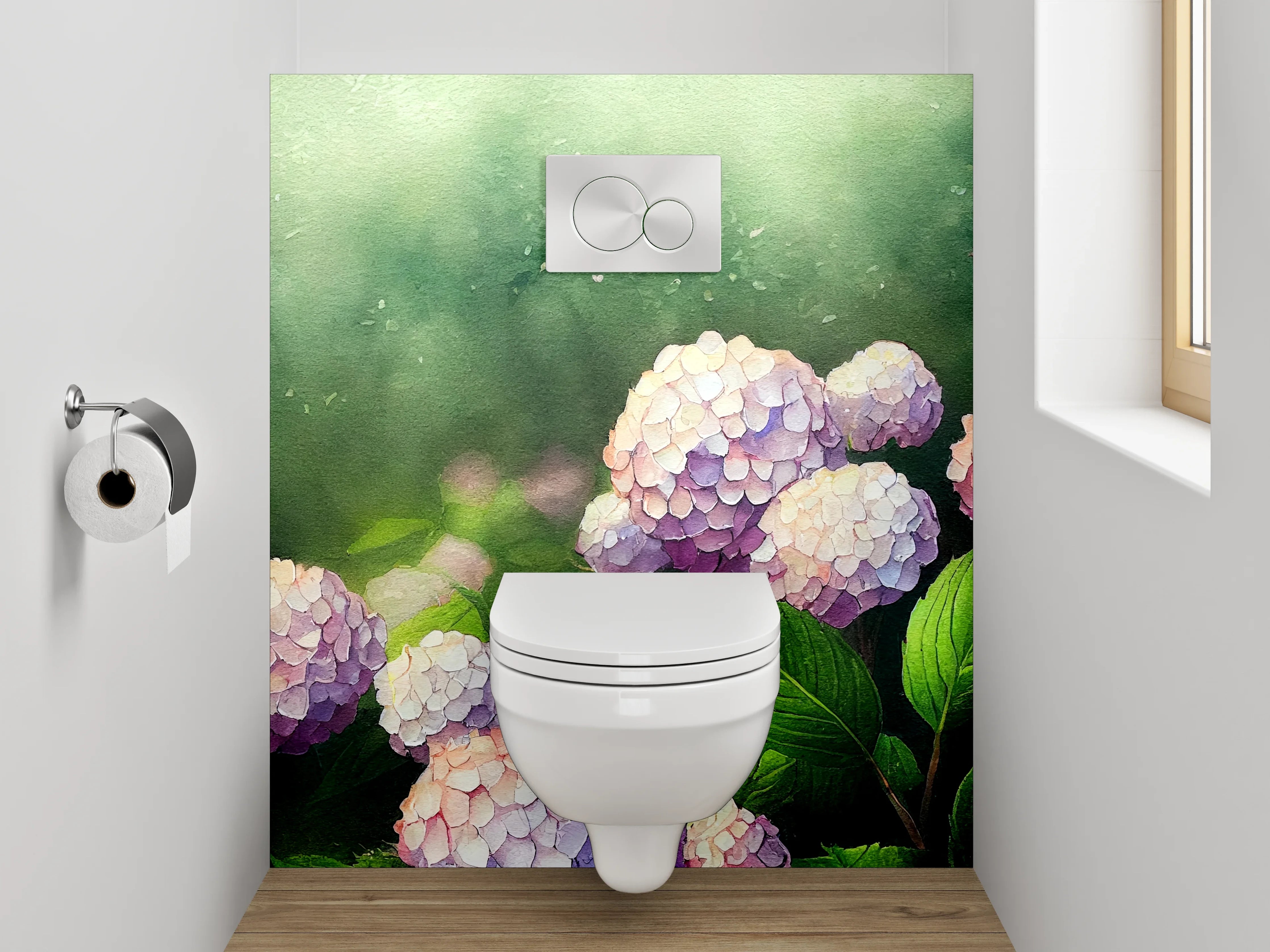 WC-Rückwand - Aquarell Hortensien Blumenpracht