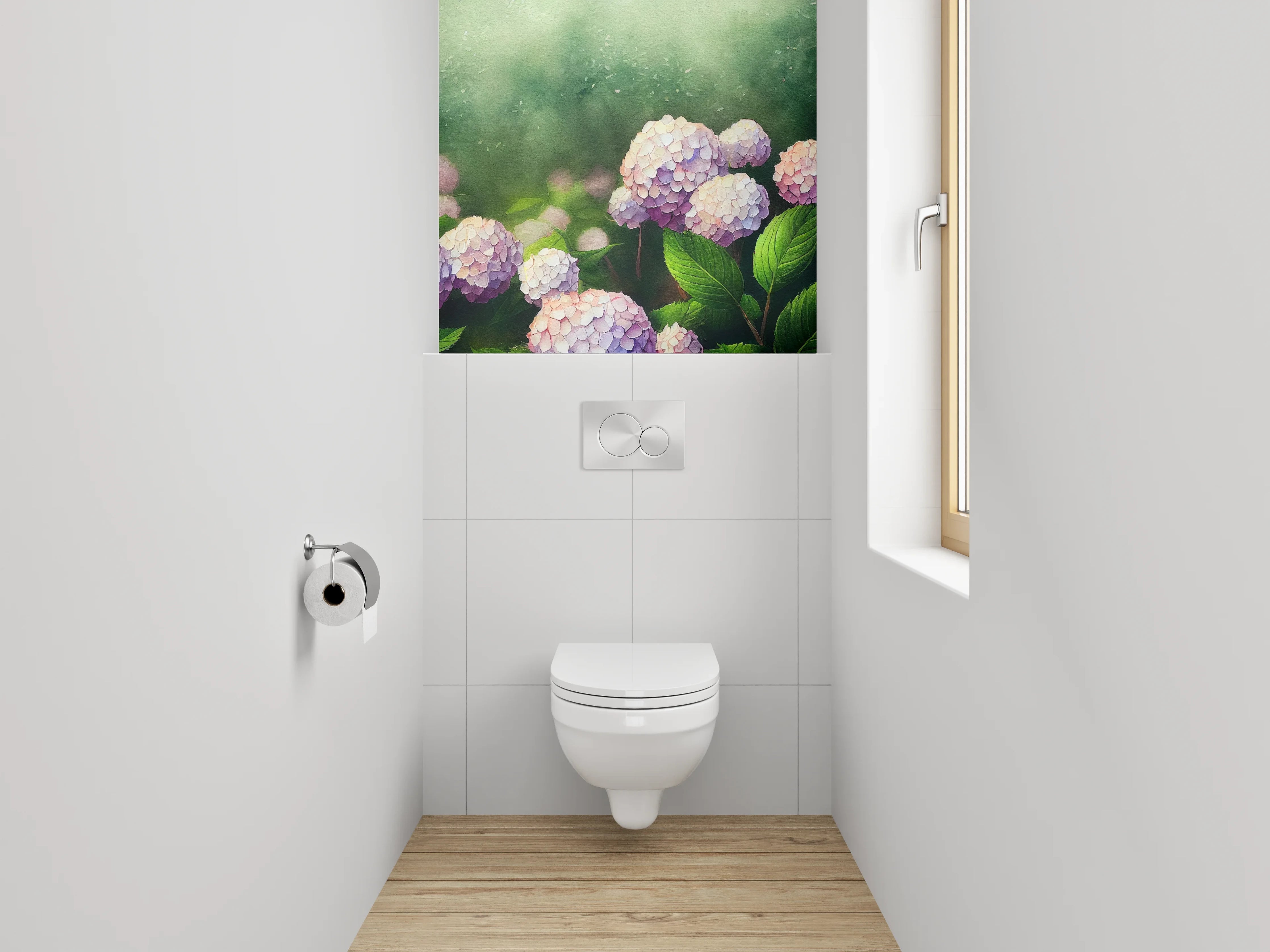 WC-Rückwand - Aquarell Hortensien Blumenpracht
