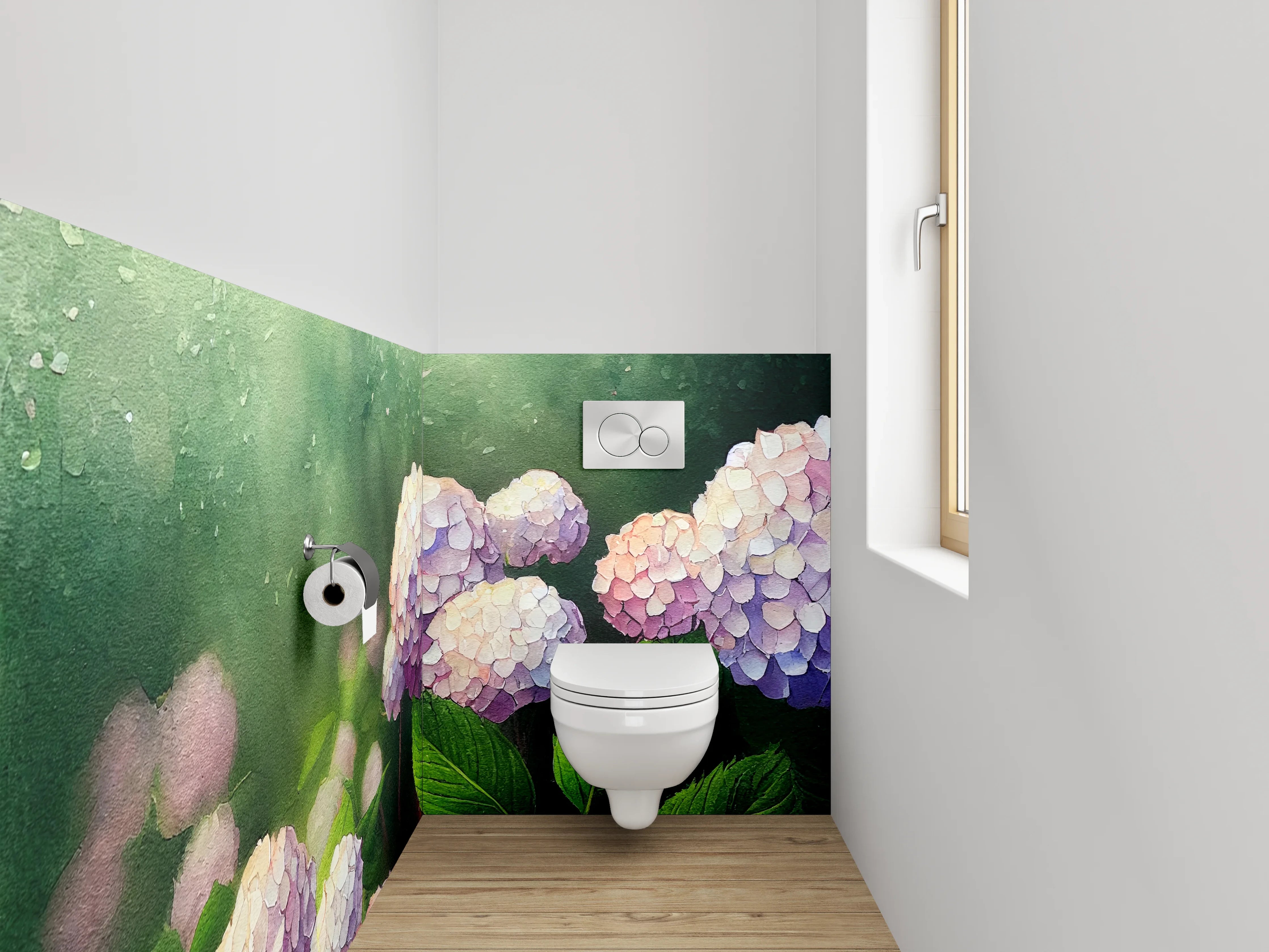 WC-Rückwand - Aquarell Hortensien Blumenpracht