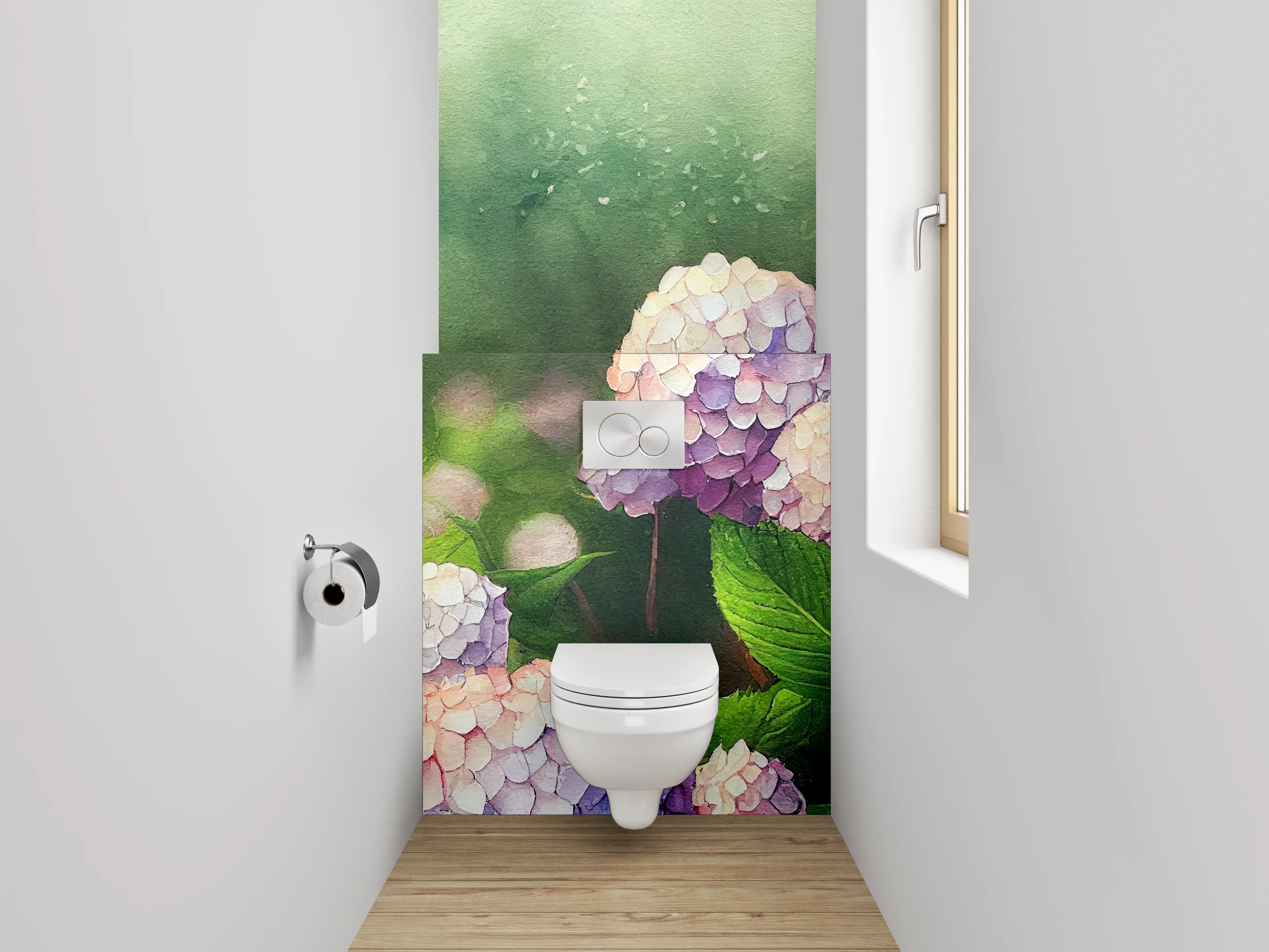 WC-Rückwand - Aquarell Hortensien Blumenpracht