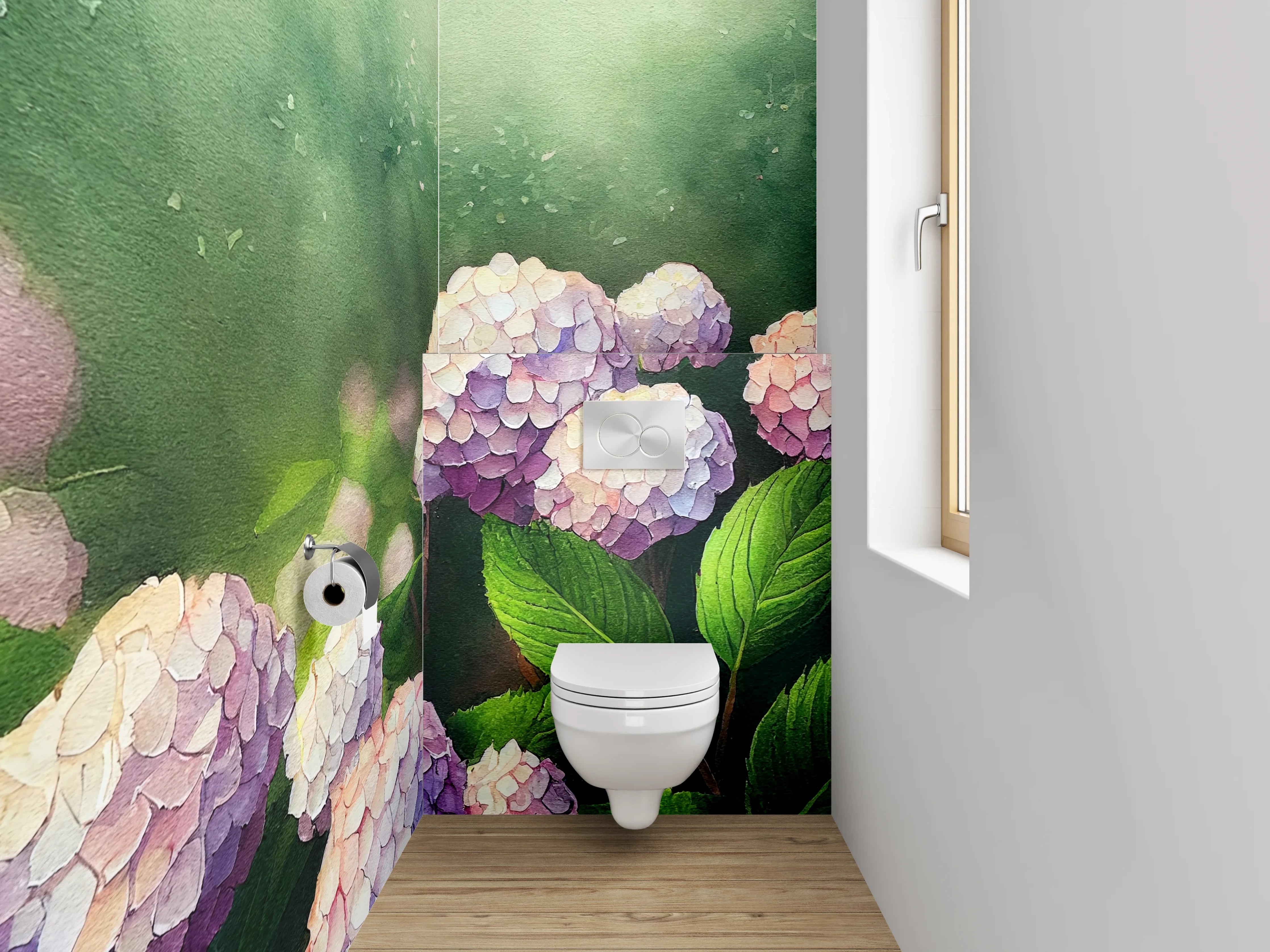 WC-Rückwand - Aquarell Hortensien Blumenpracht