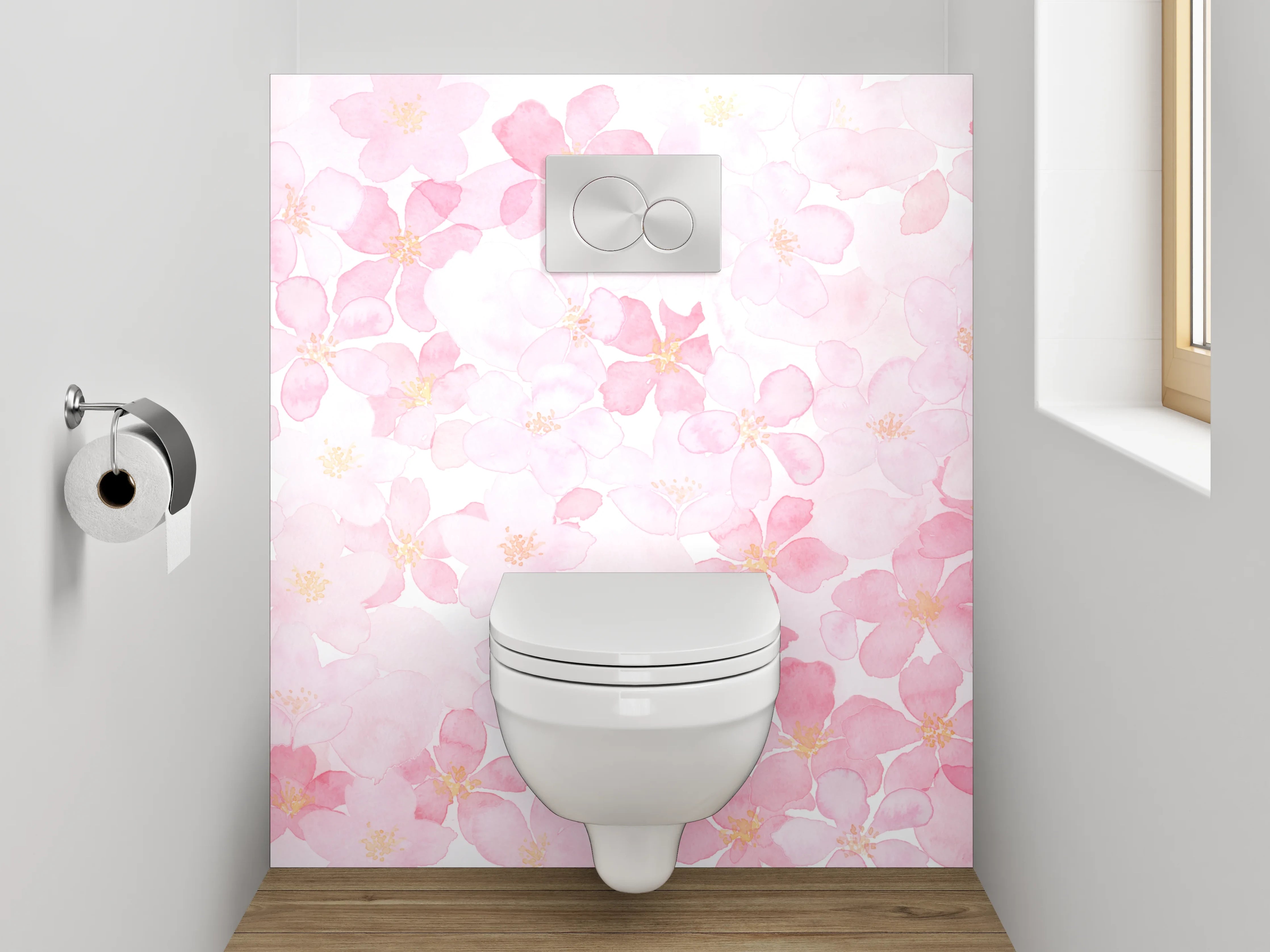 WC-Rückwand - Aquarell Kirschblüten Rosa Weiß