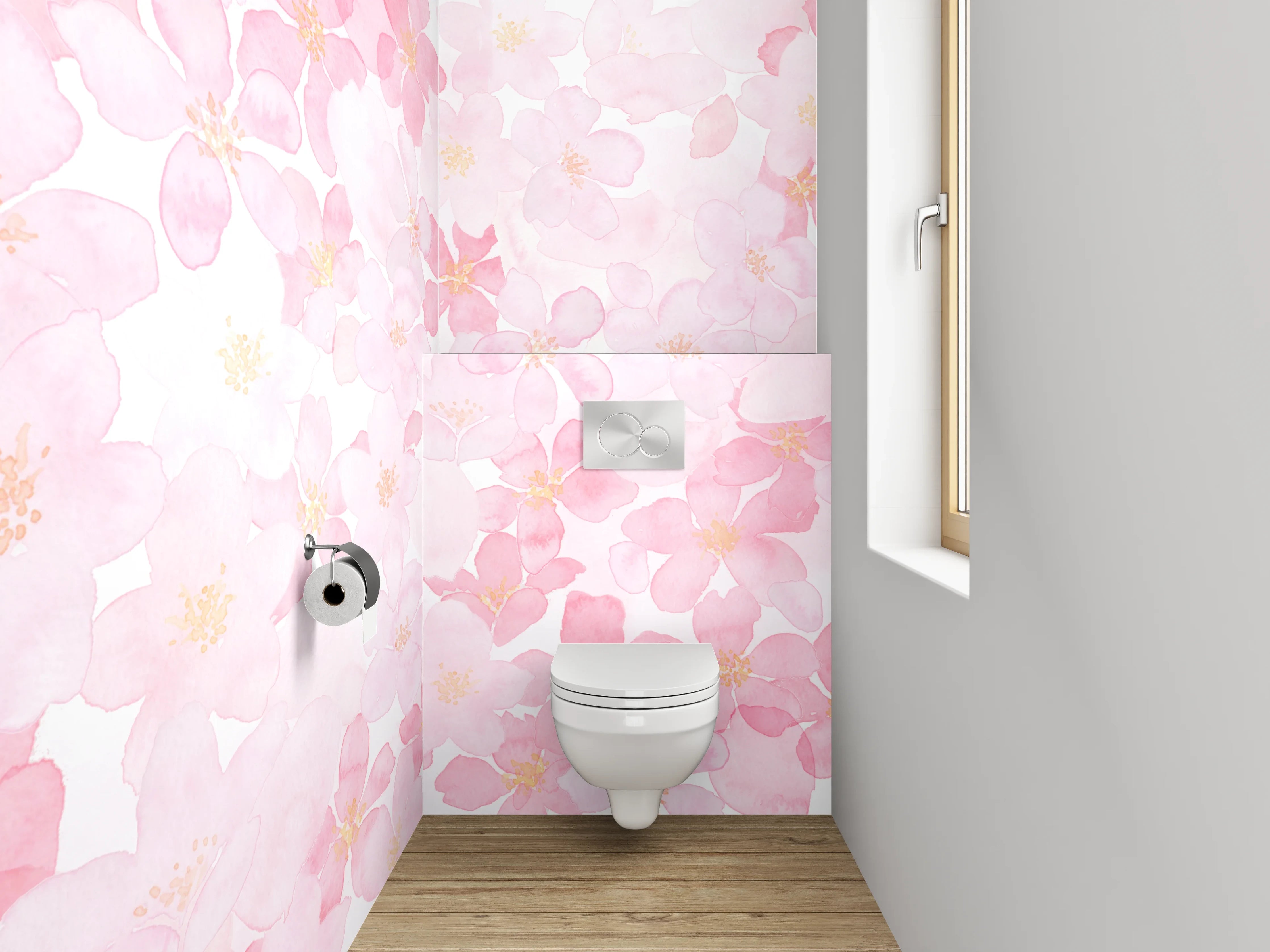 WC-Rückwand - Aquarell Kirschblüten Rosa Weiß