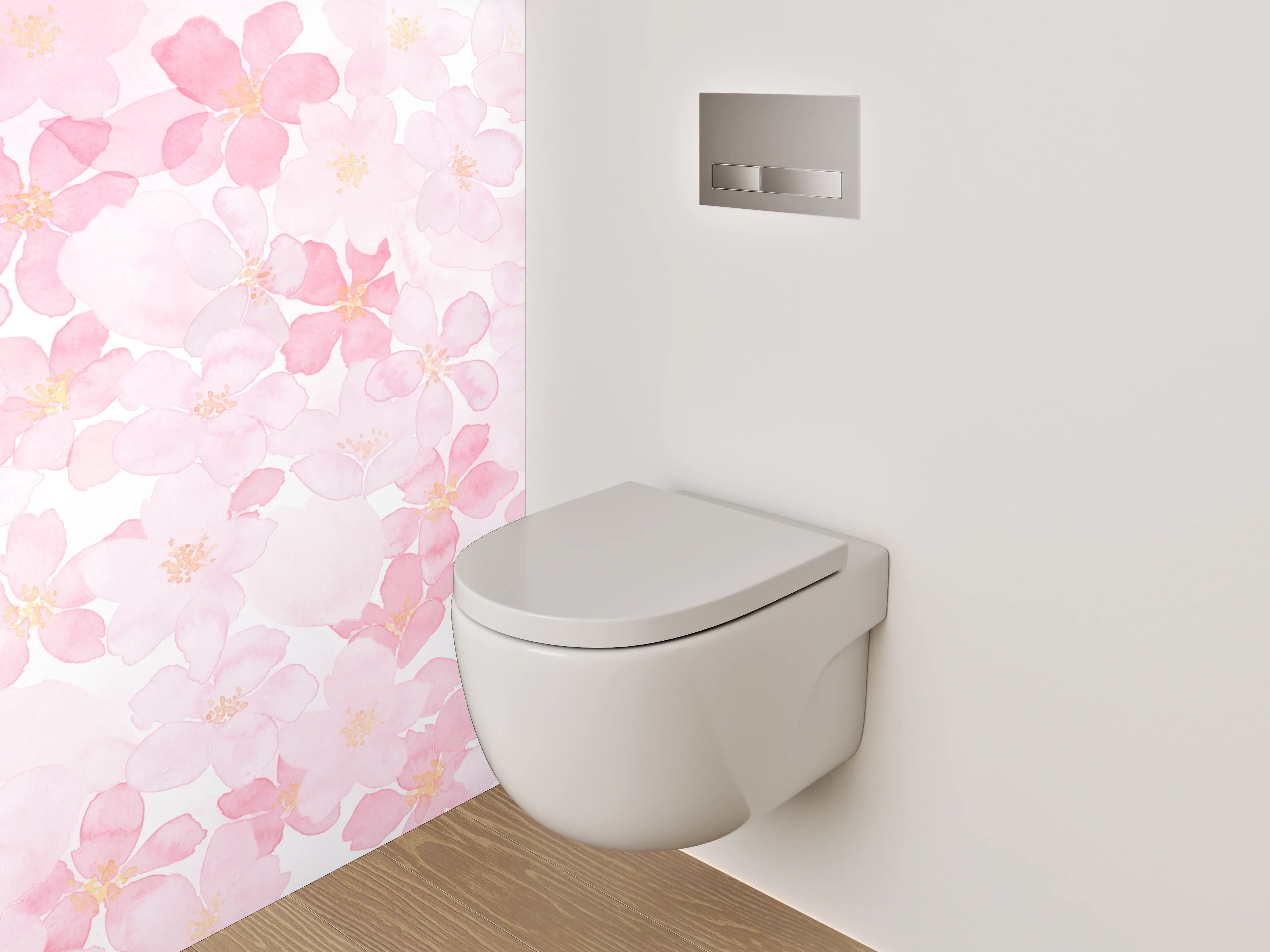 WC-Rückwand - Aquarell Kirschblüten Rosa Weiß