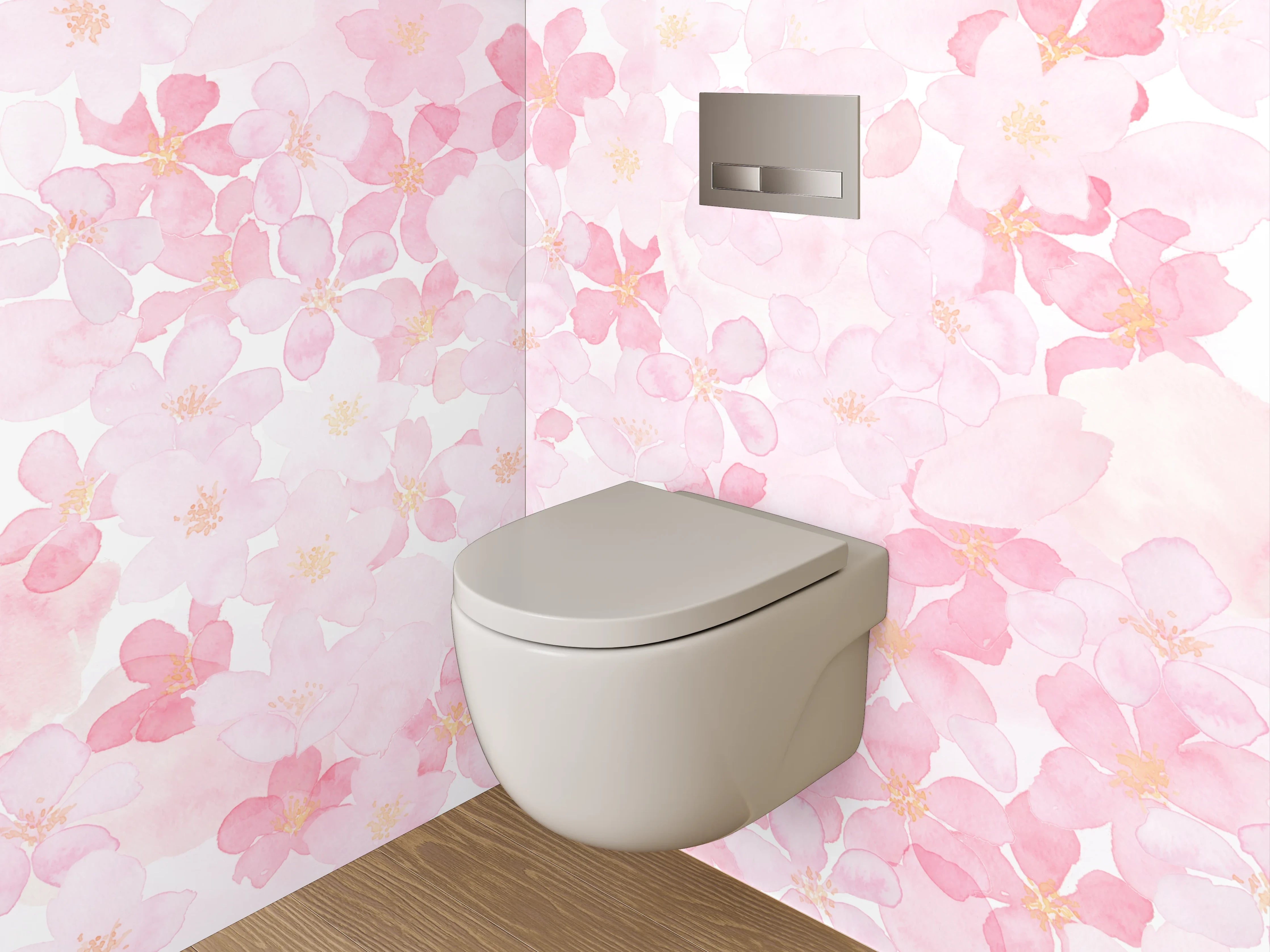 WC-Rückwand - Aquarell Kirschblüten Rosa Weiß