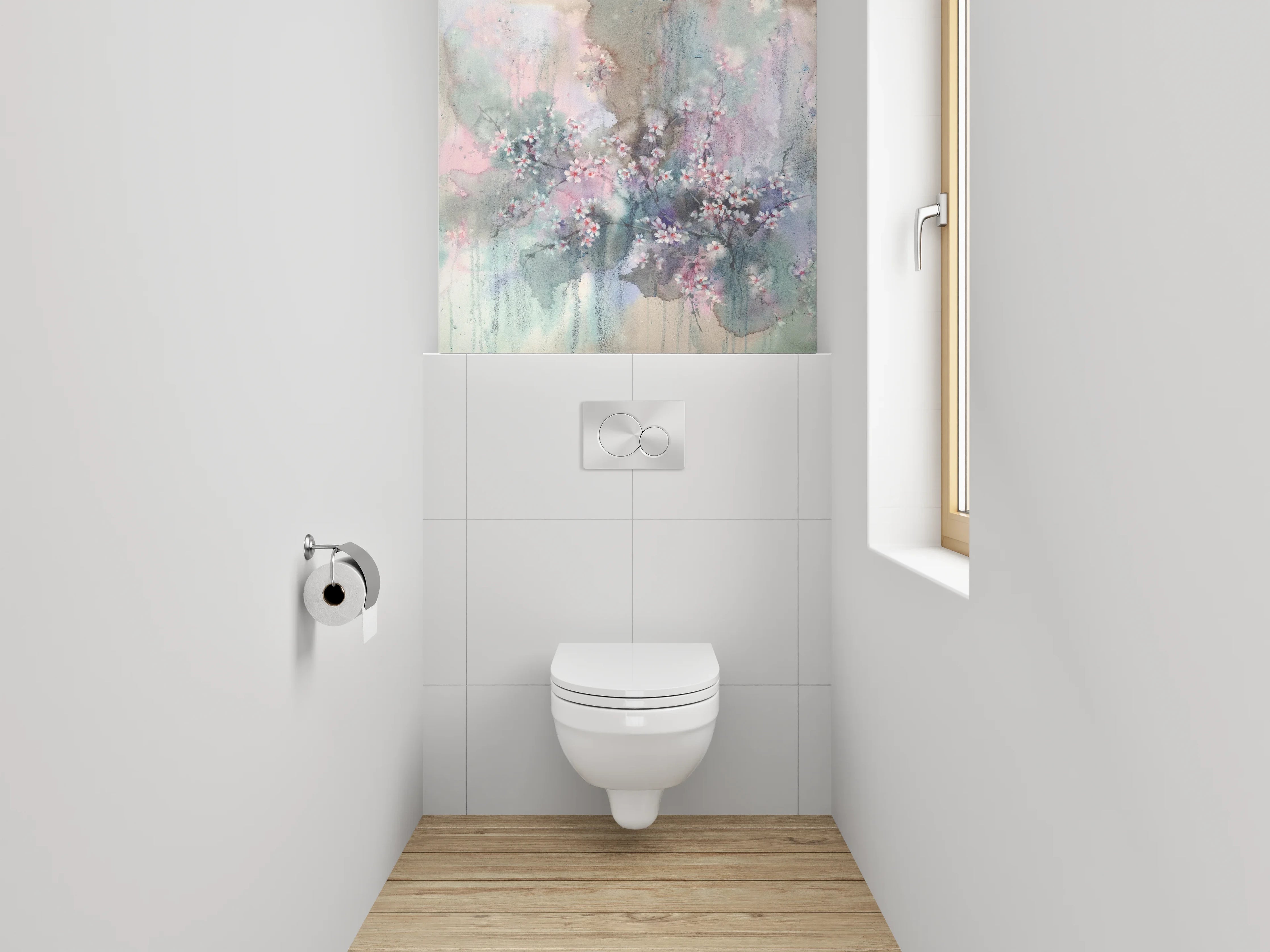 WC-Rückwand - Aquarell Kirschblüten Wandbild Pastell