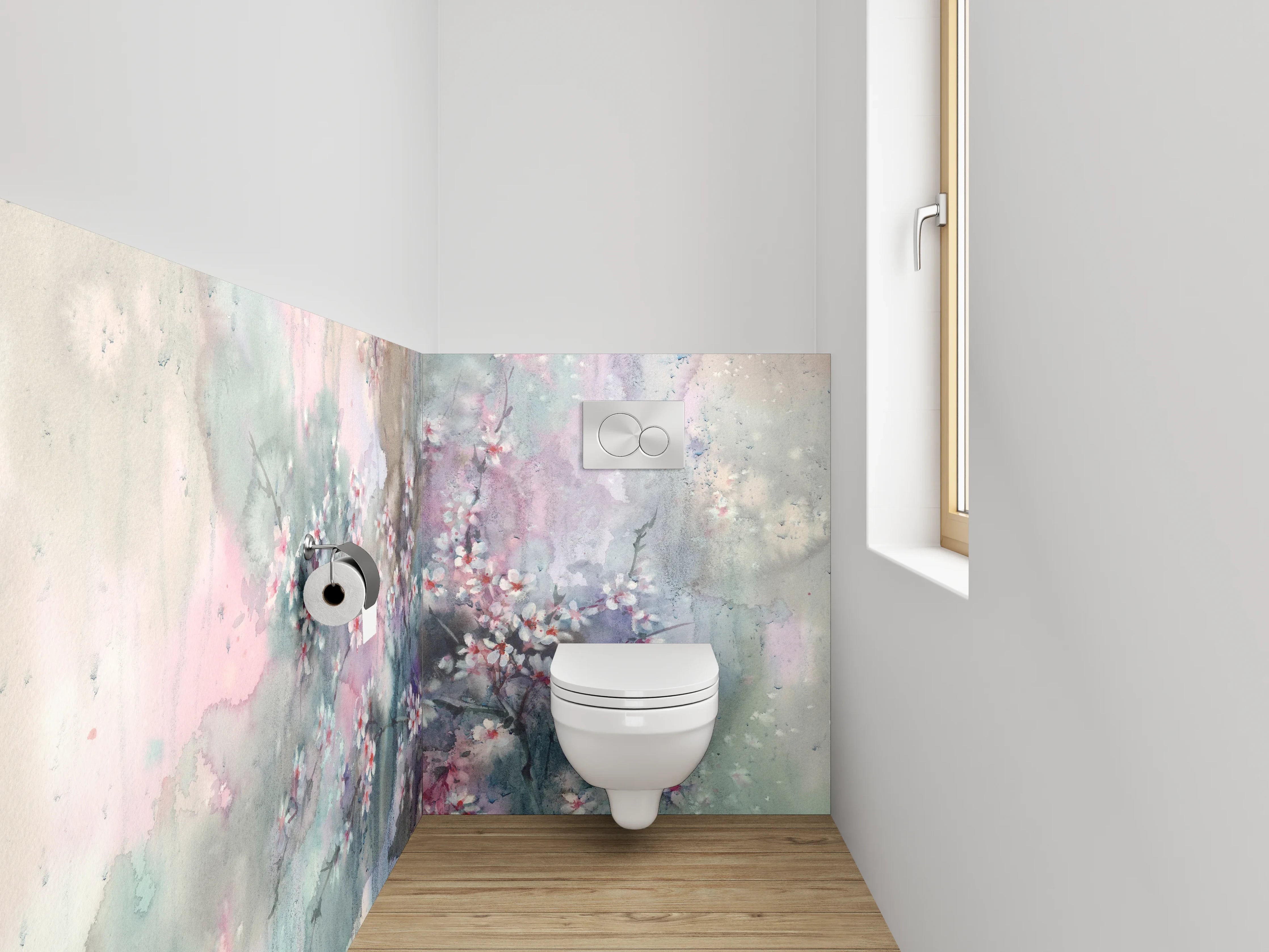 WC-Rückwand - Aquarell Kirschblüten Wandbild Pastell