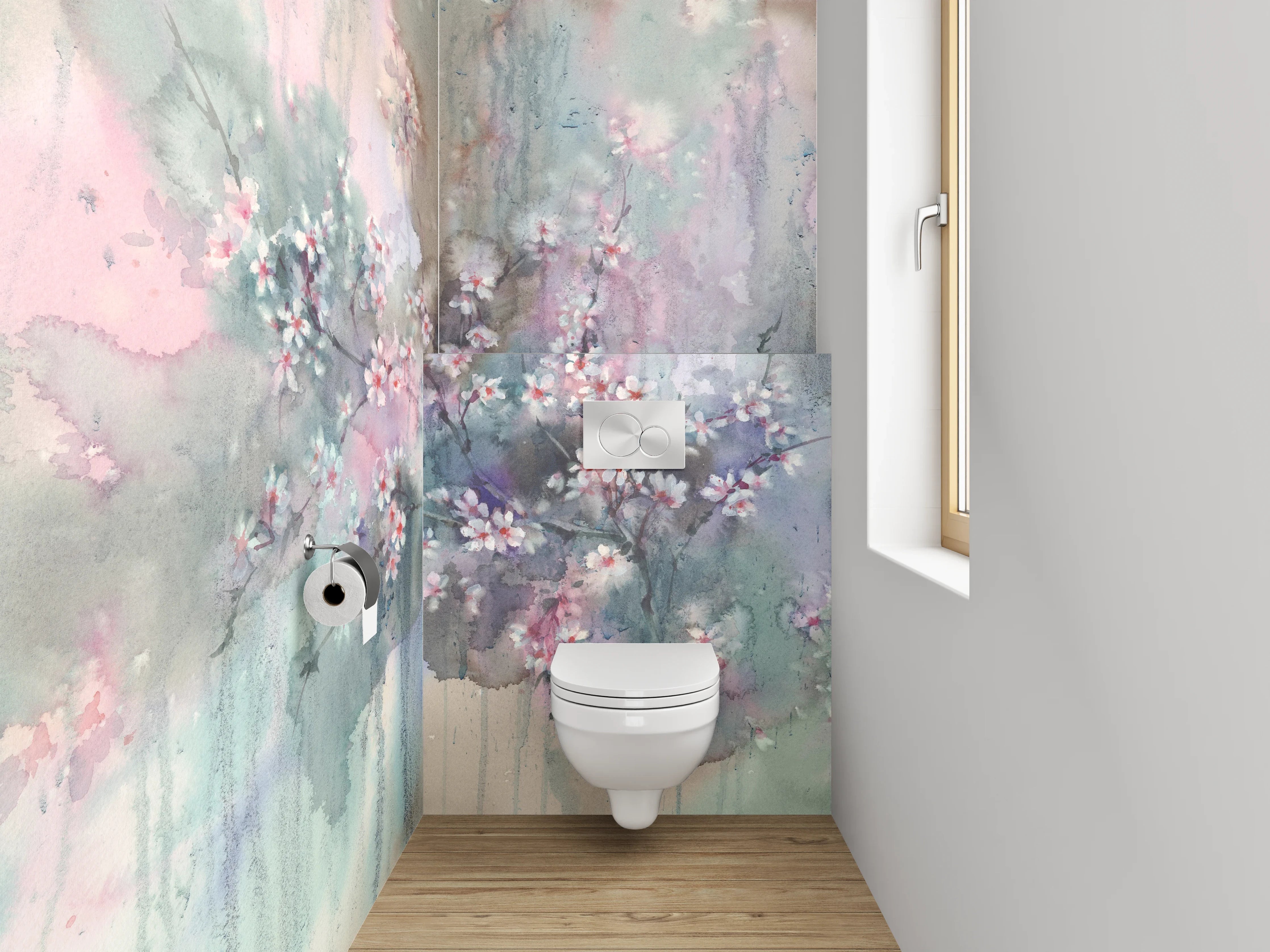 WC-Rückwand - Aquarell Kirschblüten Wandbild Pastell