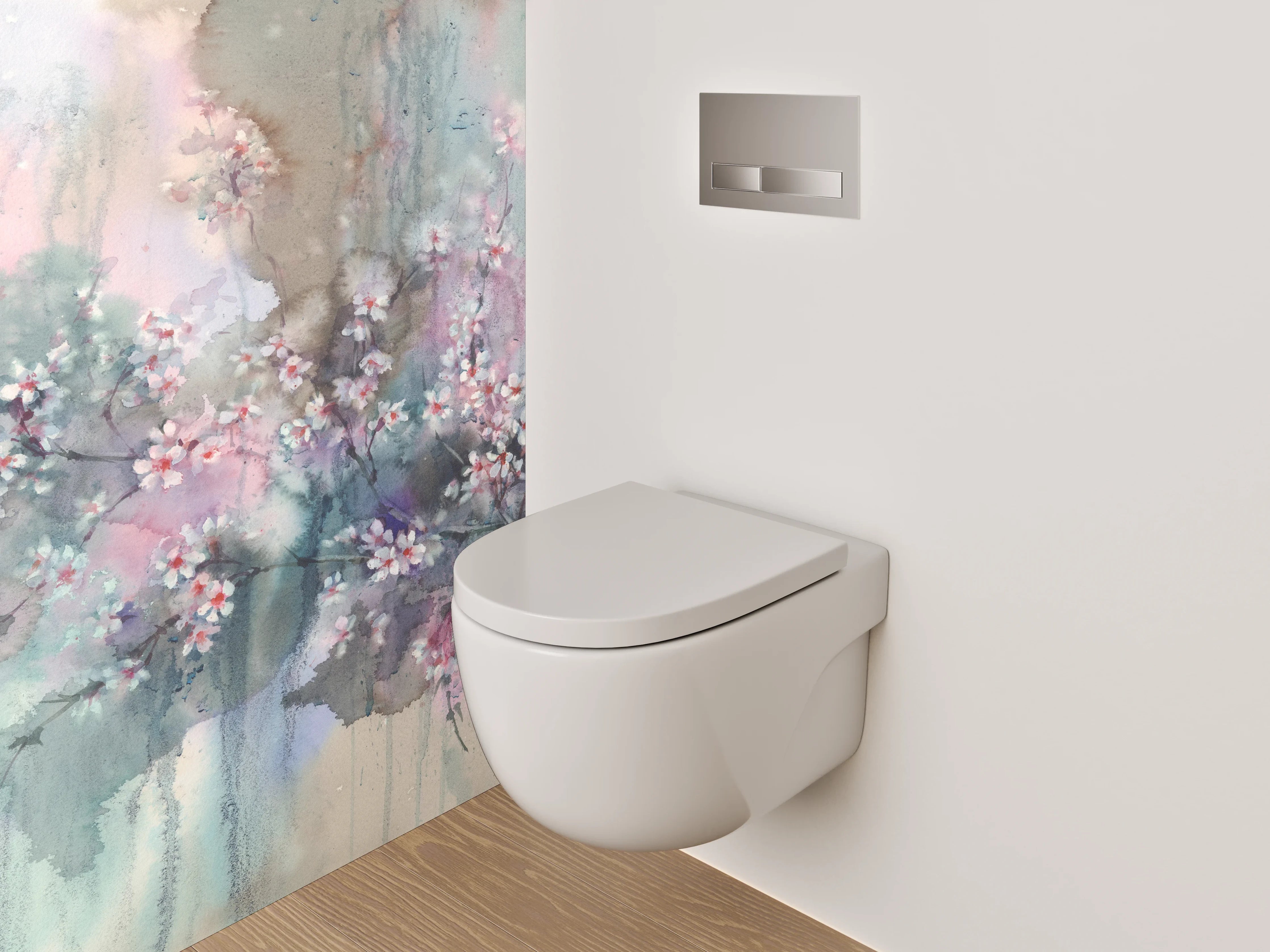WC-Rückwand - Aquarell Kirschblüten Wandbild Pastell