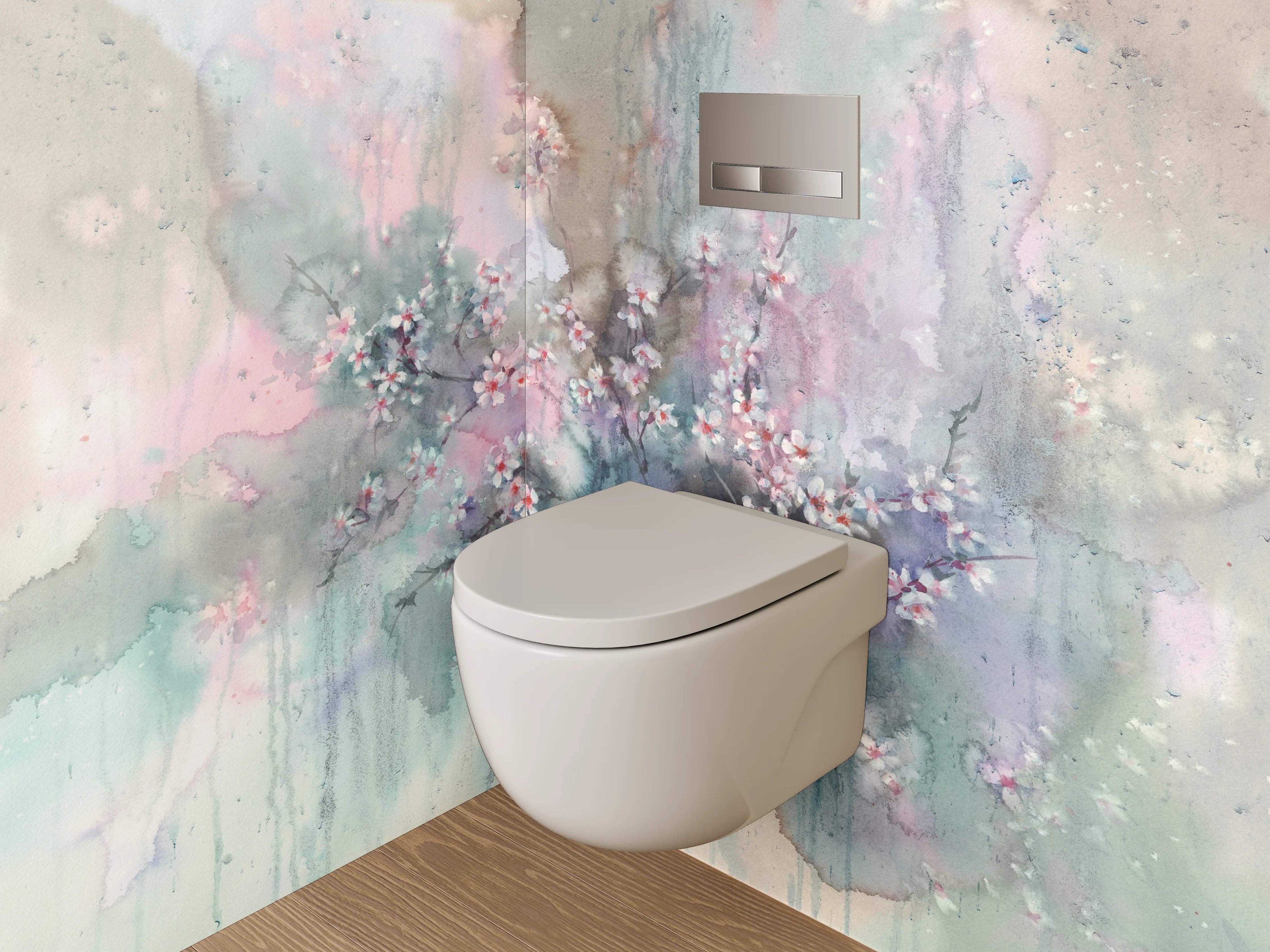 WC-Rückwand - Aquarell Kirschblüten Wandbild Pastell