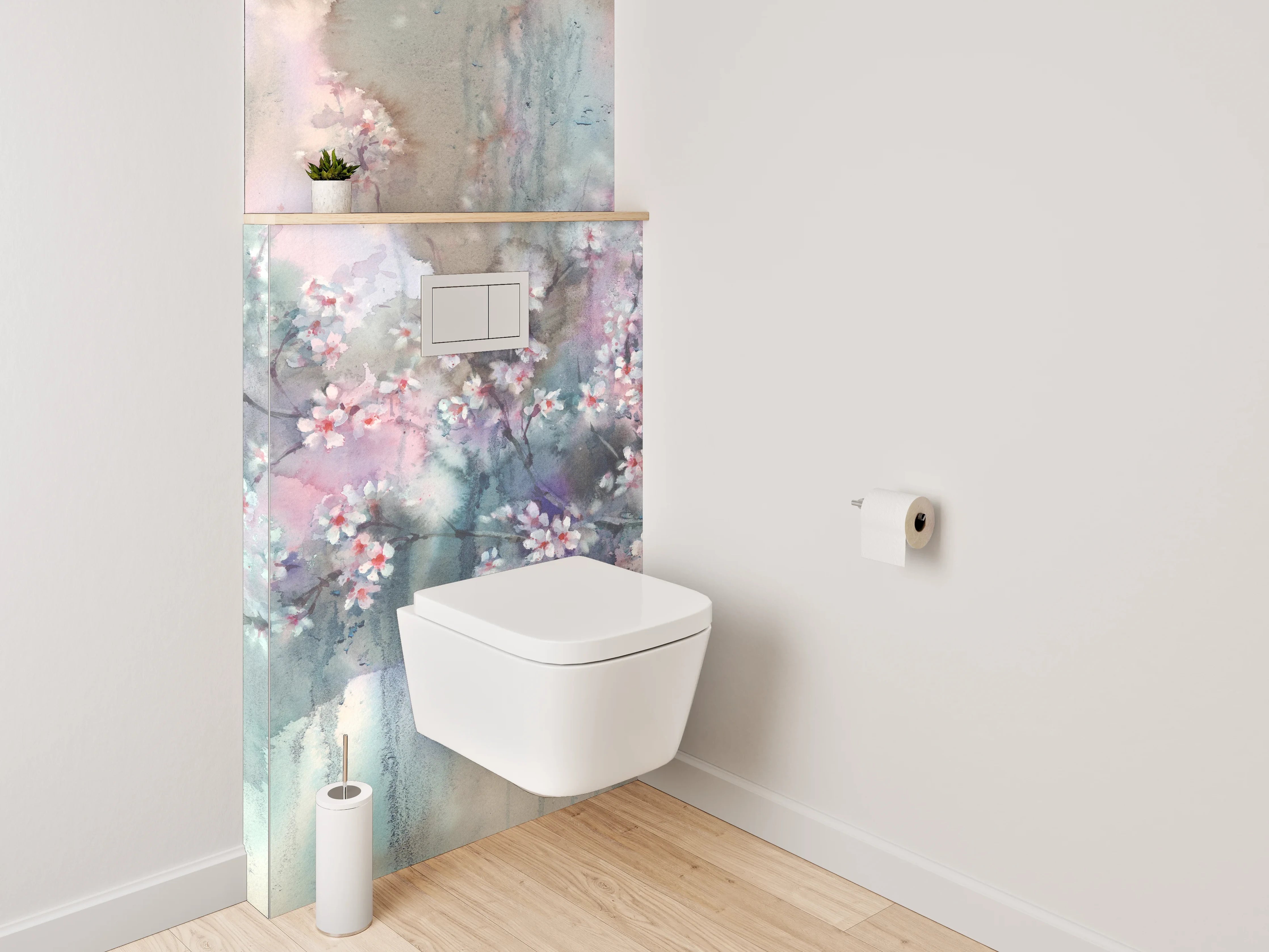 WC-Rückwand - Aquarell Kirschblüten Wandbild Pastell