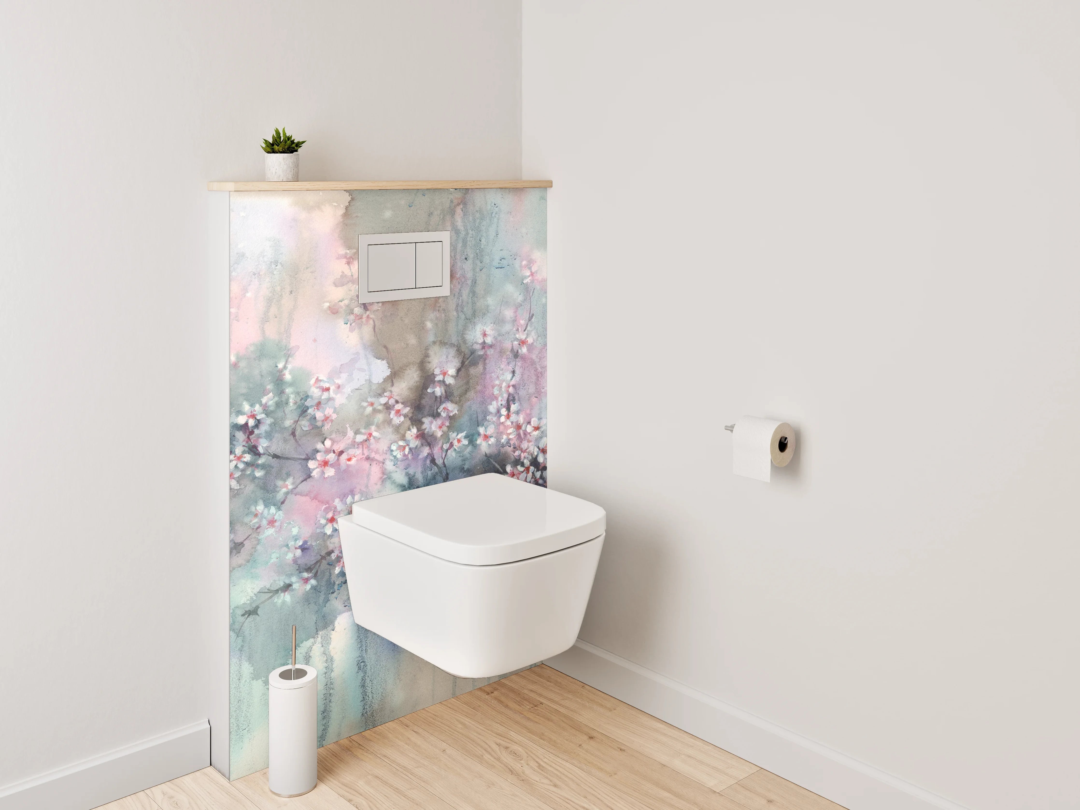 WC-Rückwand - Aquarell Kirschblüten Wandbild Pastell