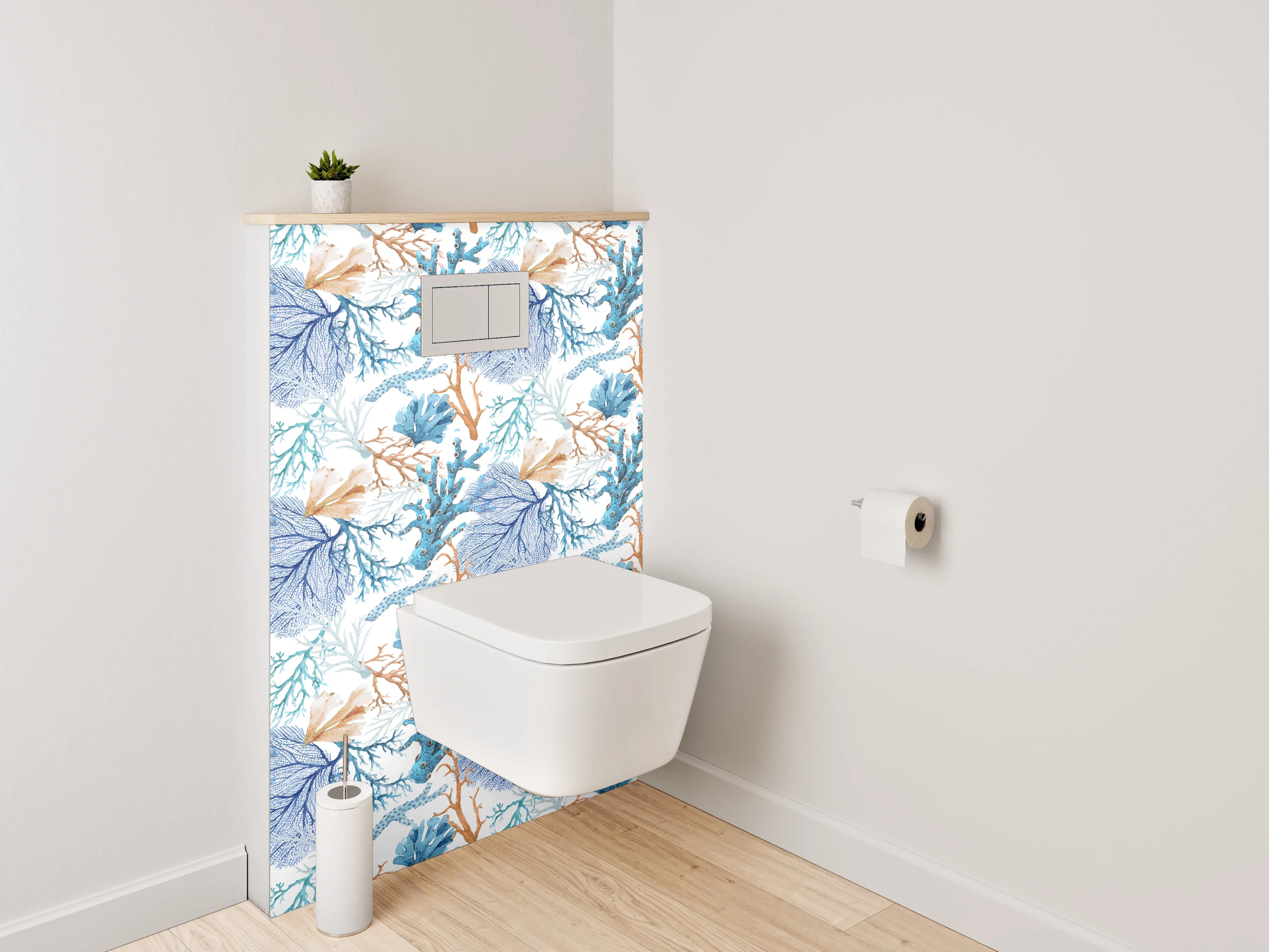 WC-Rückwand - Aquarell Korallenmuster Blau-Orange