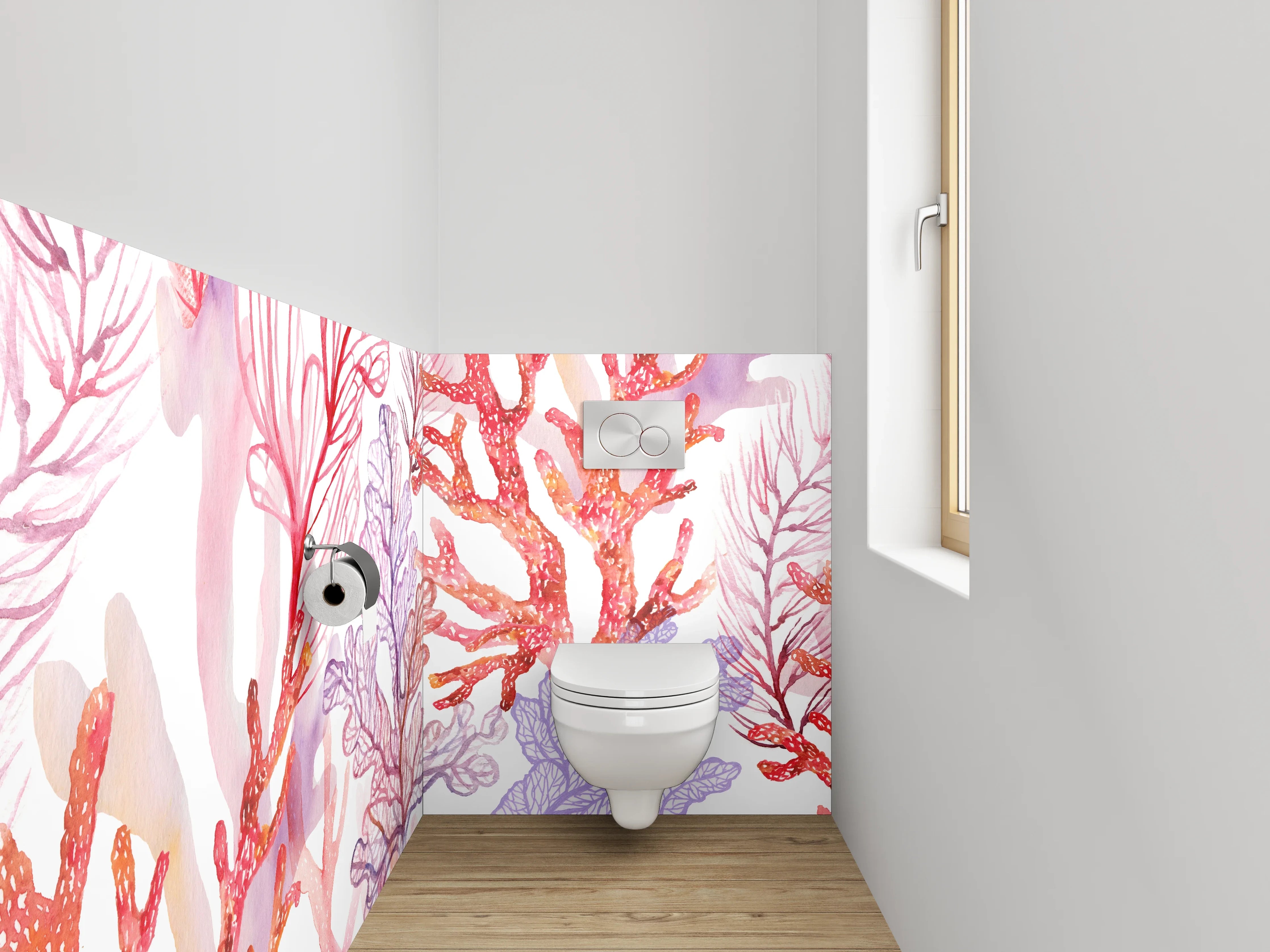 WC-Rückwand - Aquarell Korallenmuster Orange Lila Rosa