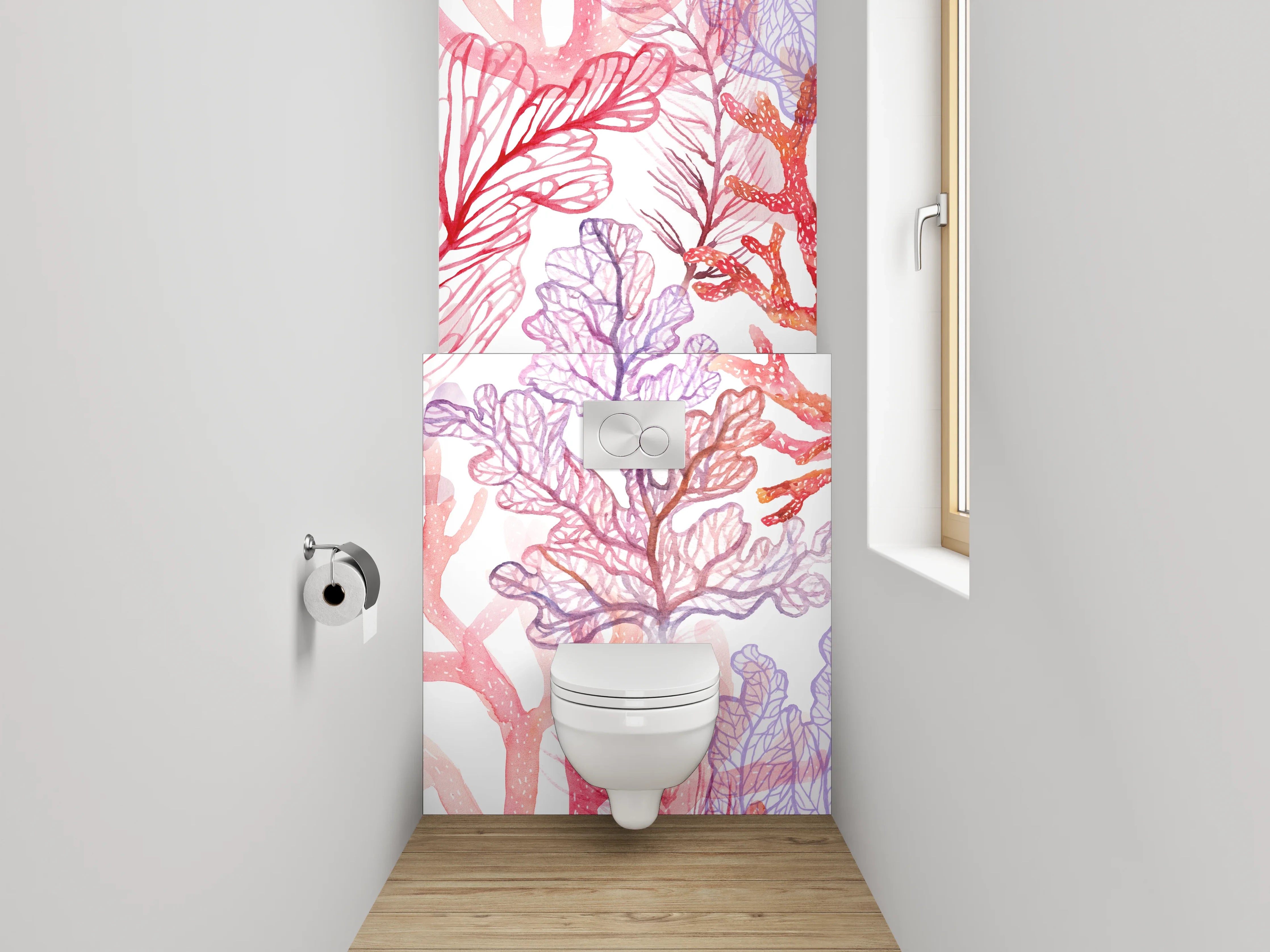 WC-Rückwand - Aquarell Korallenmuster Orange Lila Rosa