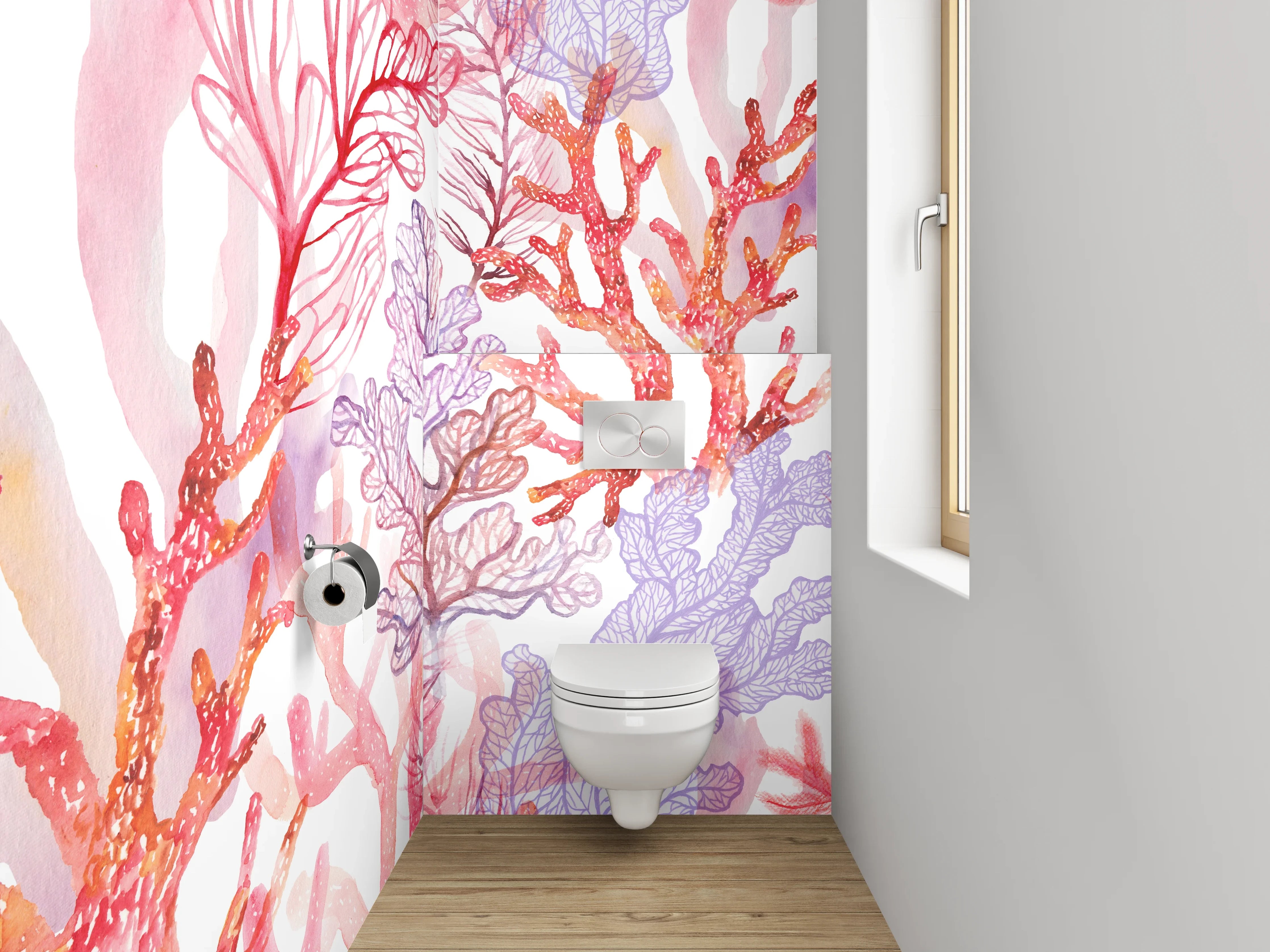 WC-Rückwand - Aquarell Korallenmuster Orange Lila Rosa