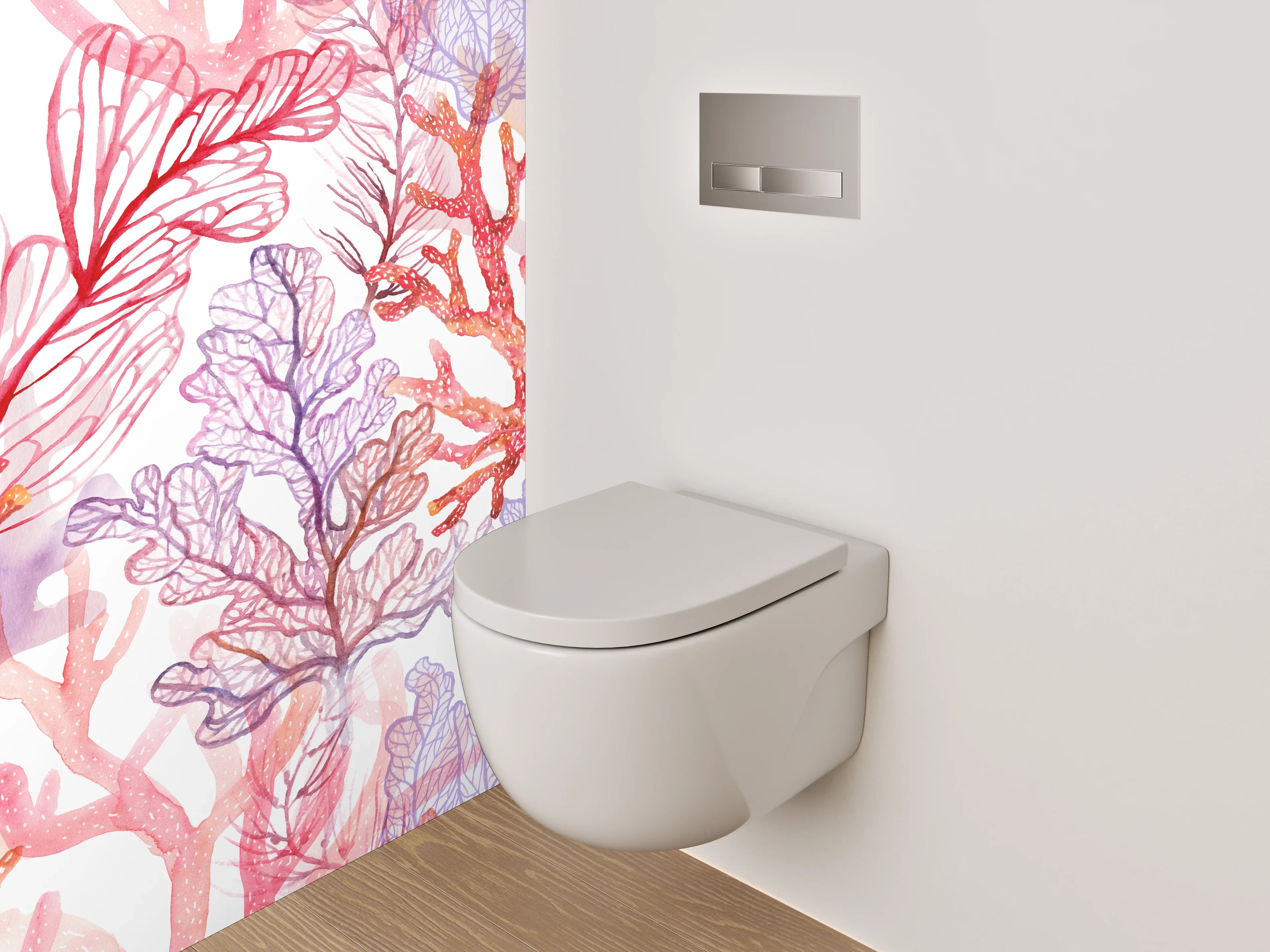 WC-Rückwand - Aquarell Korallenmuster Orange Lila Rosa