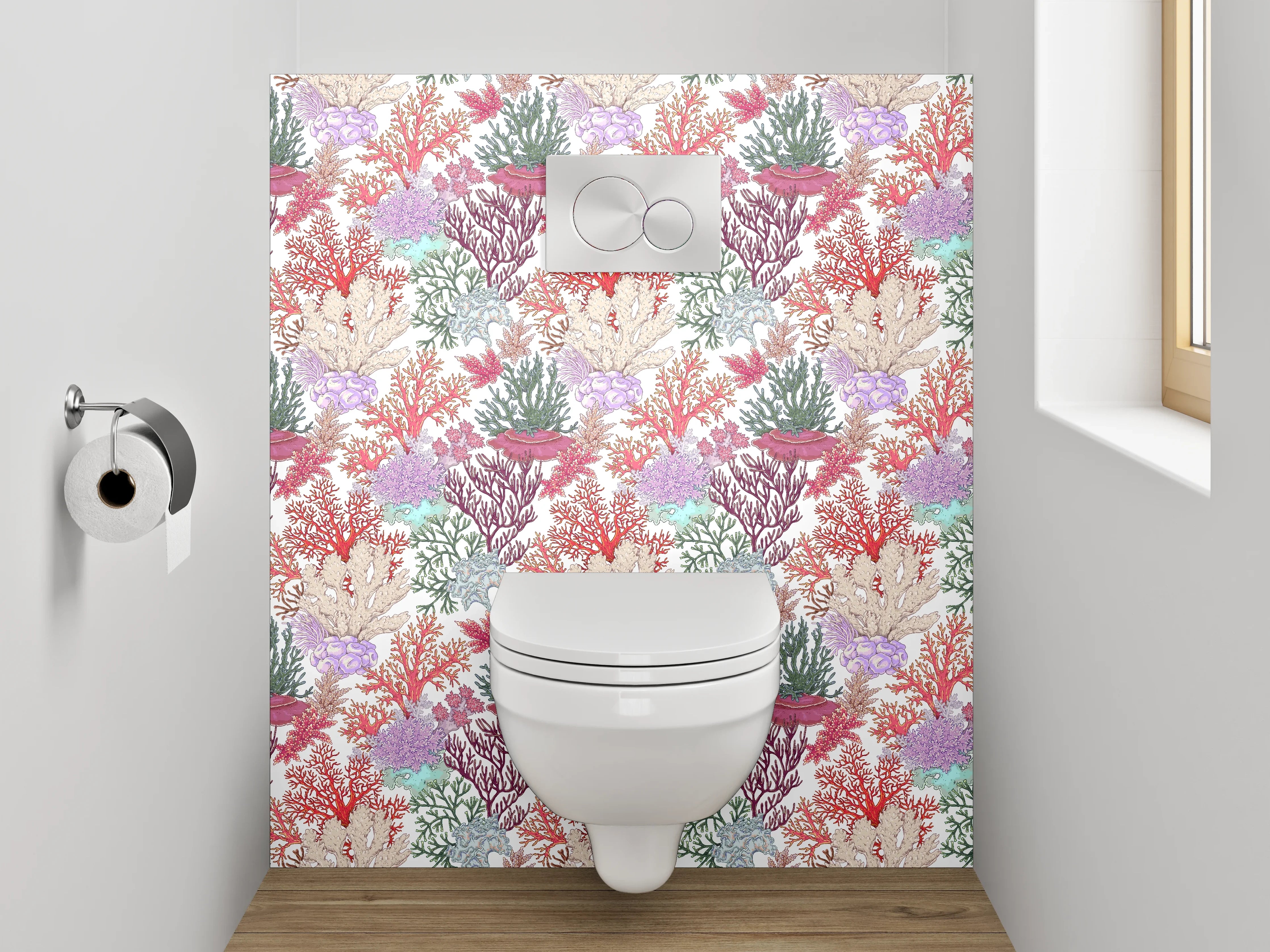 WC-Rückwand - Aquarell Korallenmuster Unterwasserwelt