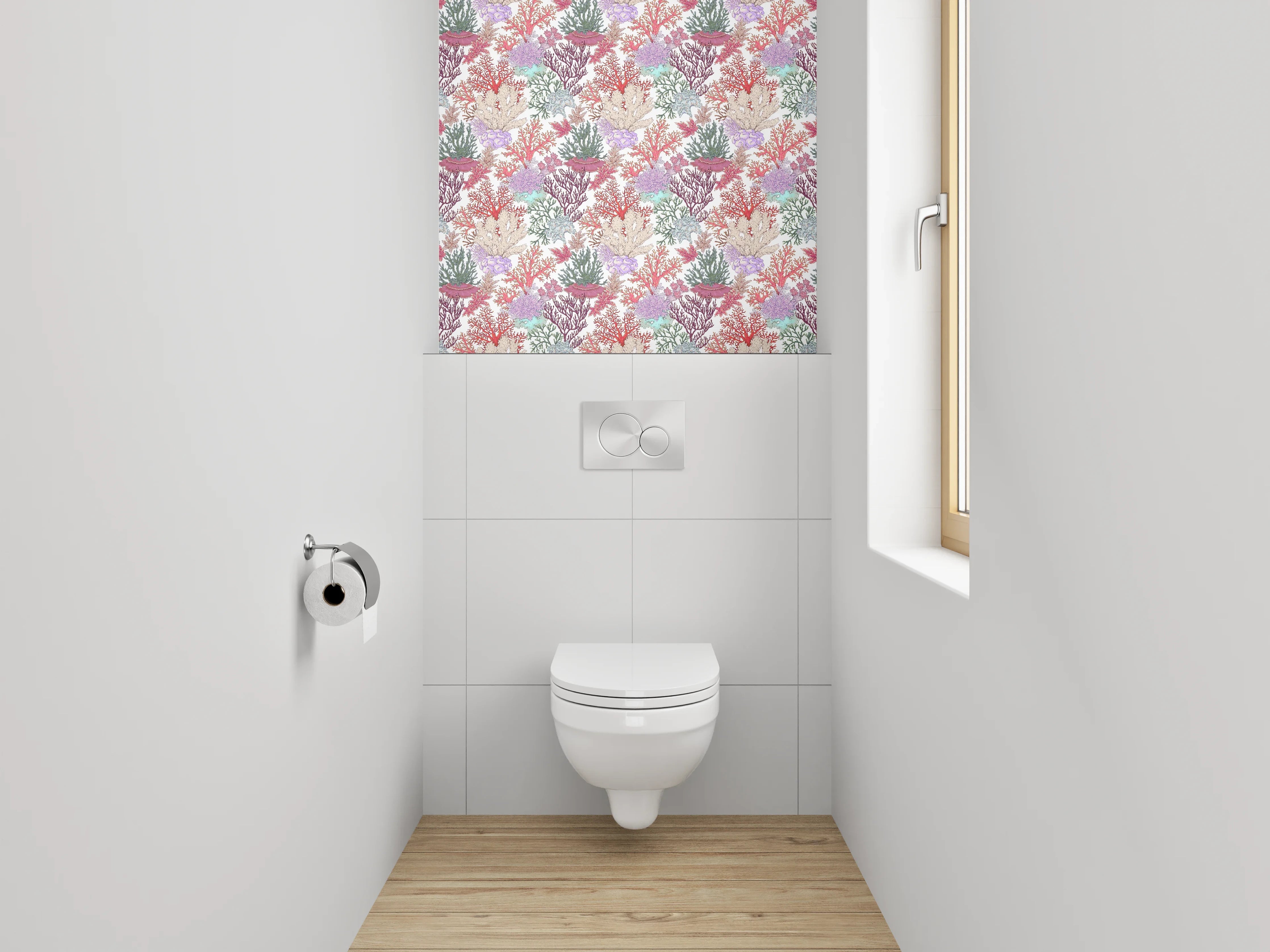 WC-Rückwand - Aquarell Korallenmuster Unterwasserwelt