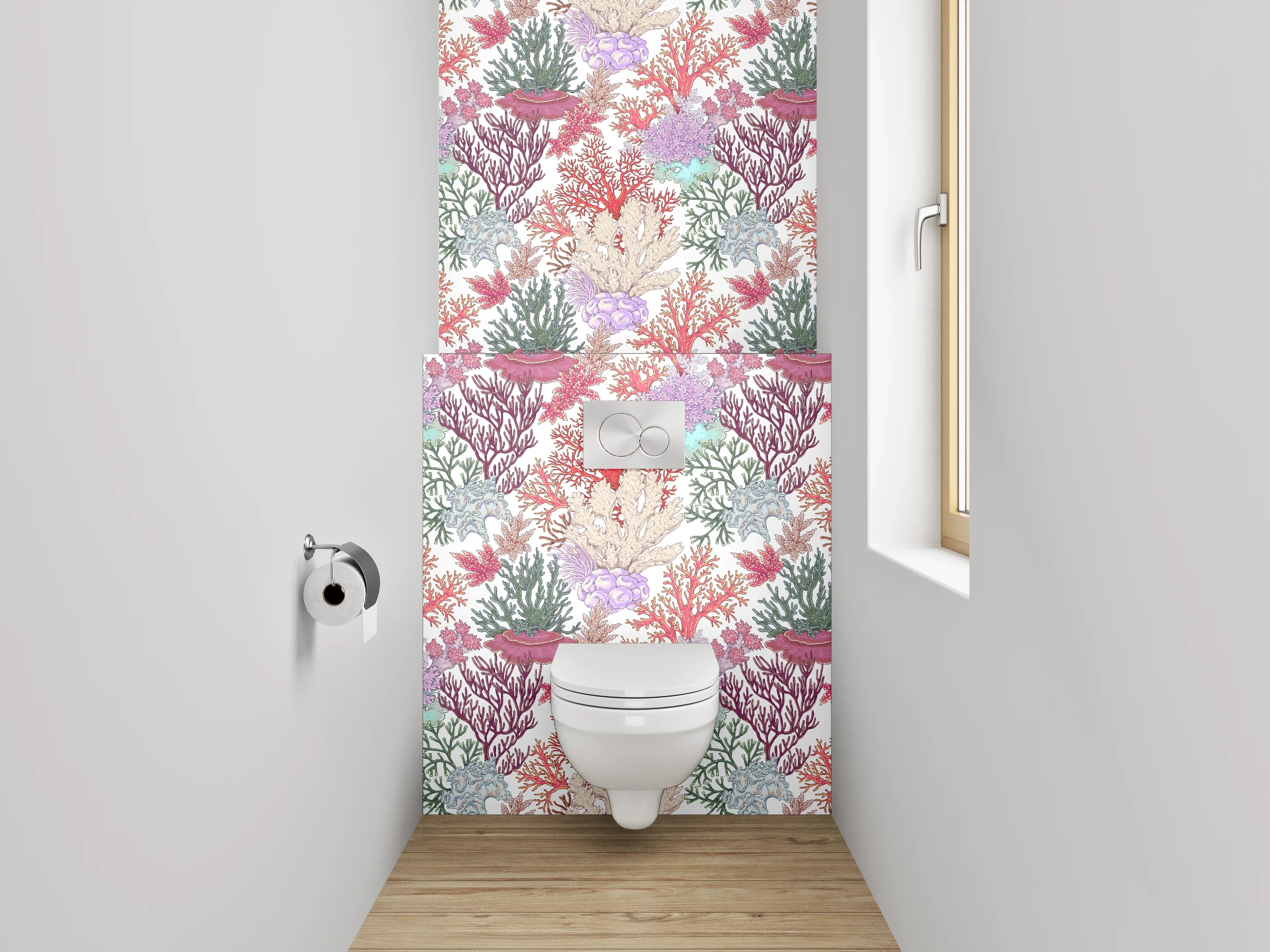 WC-Rückwand - Aquarell Korallenmuster Unterwasserwelt