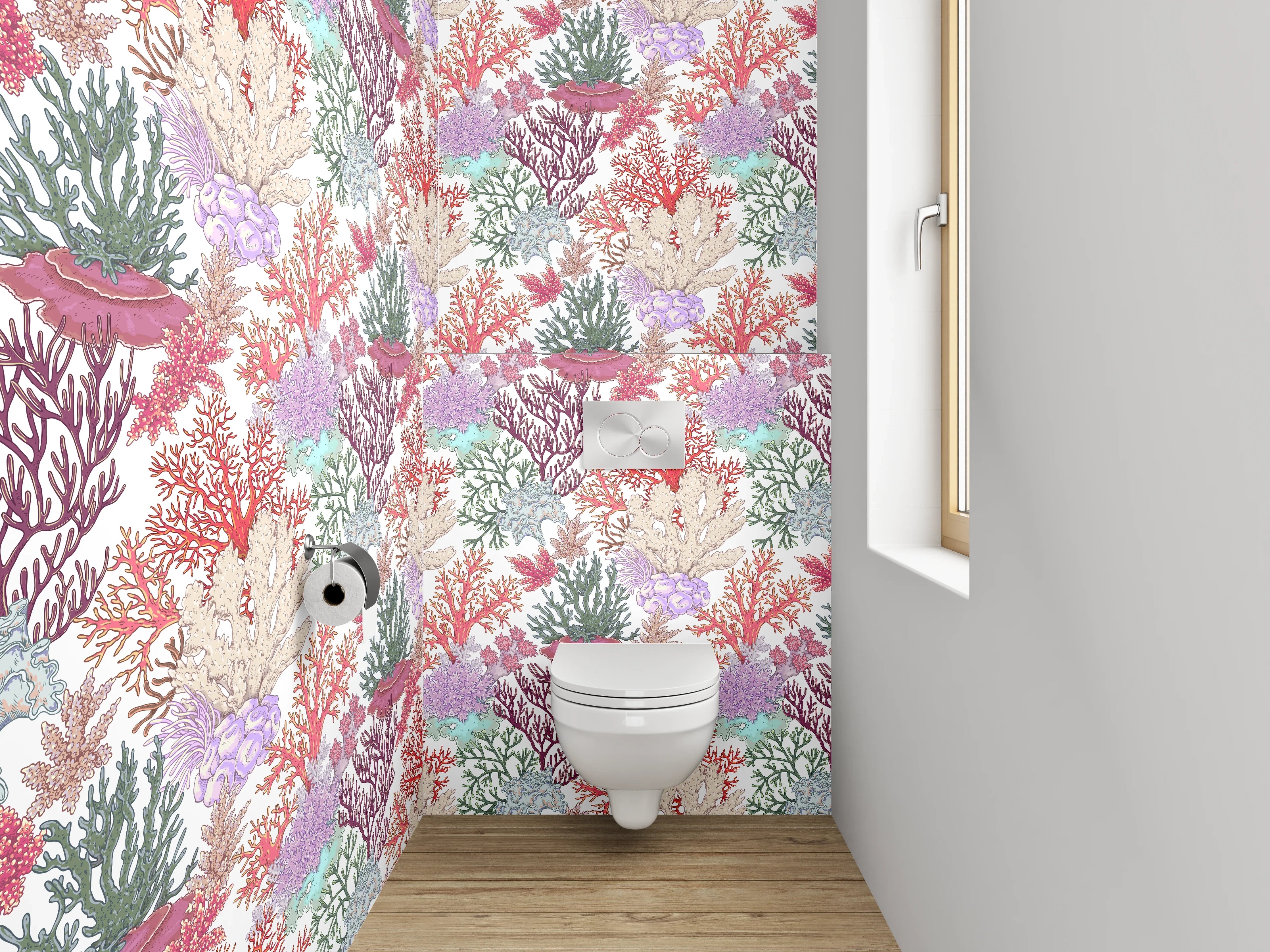WC-Rückwand - Aquarell Korallenmuster Unterwasserwelt