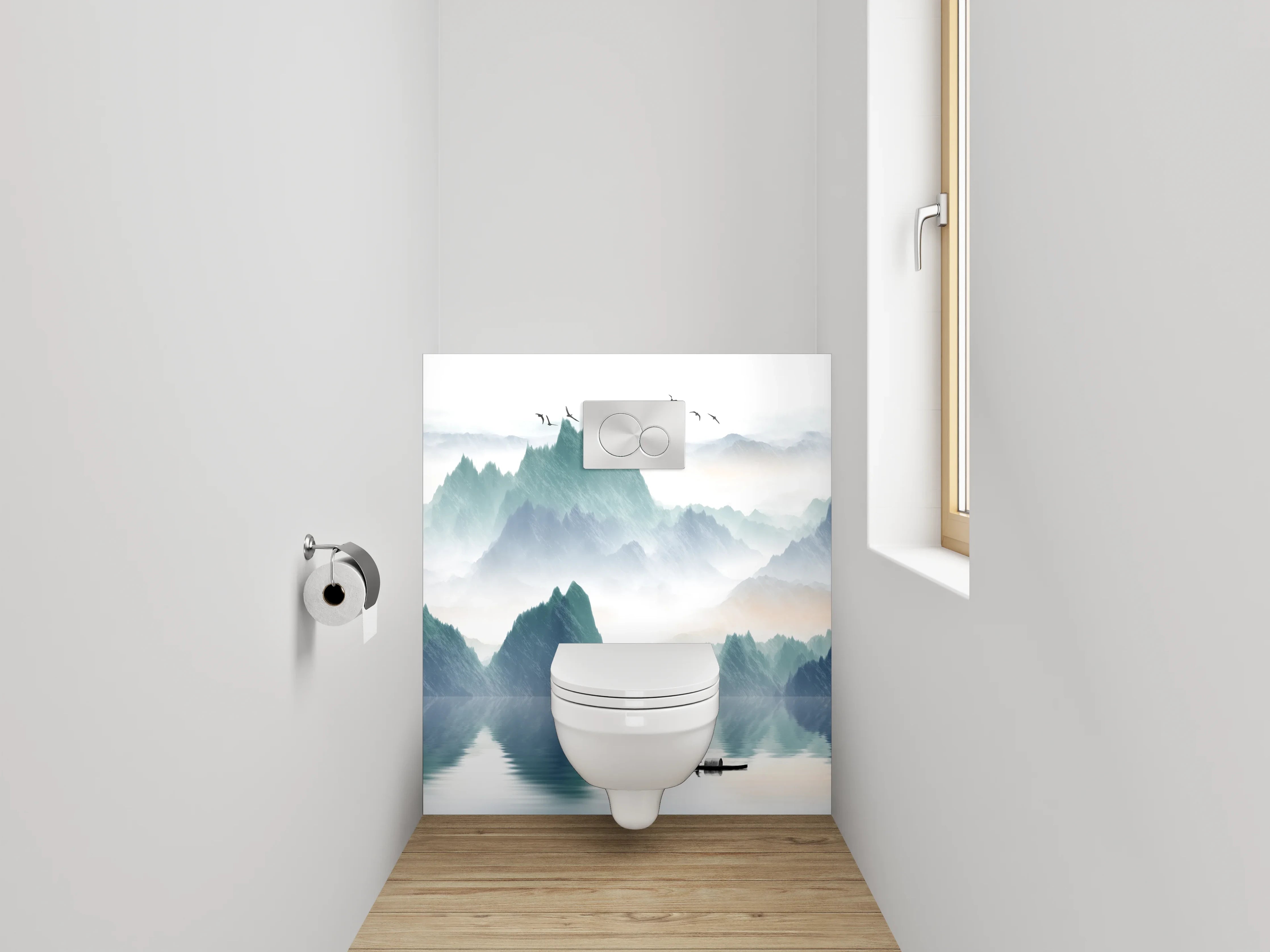 WC-Rückwand - Aquarell Landschaft Berge See