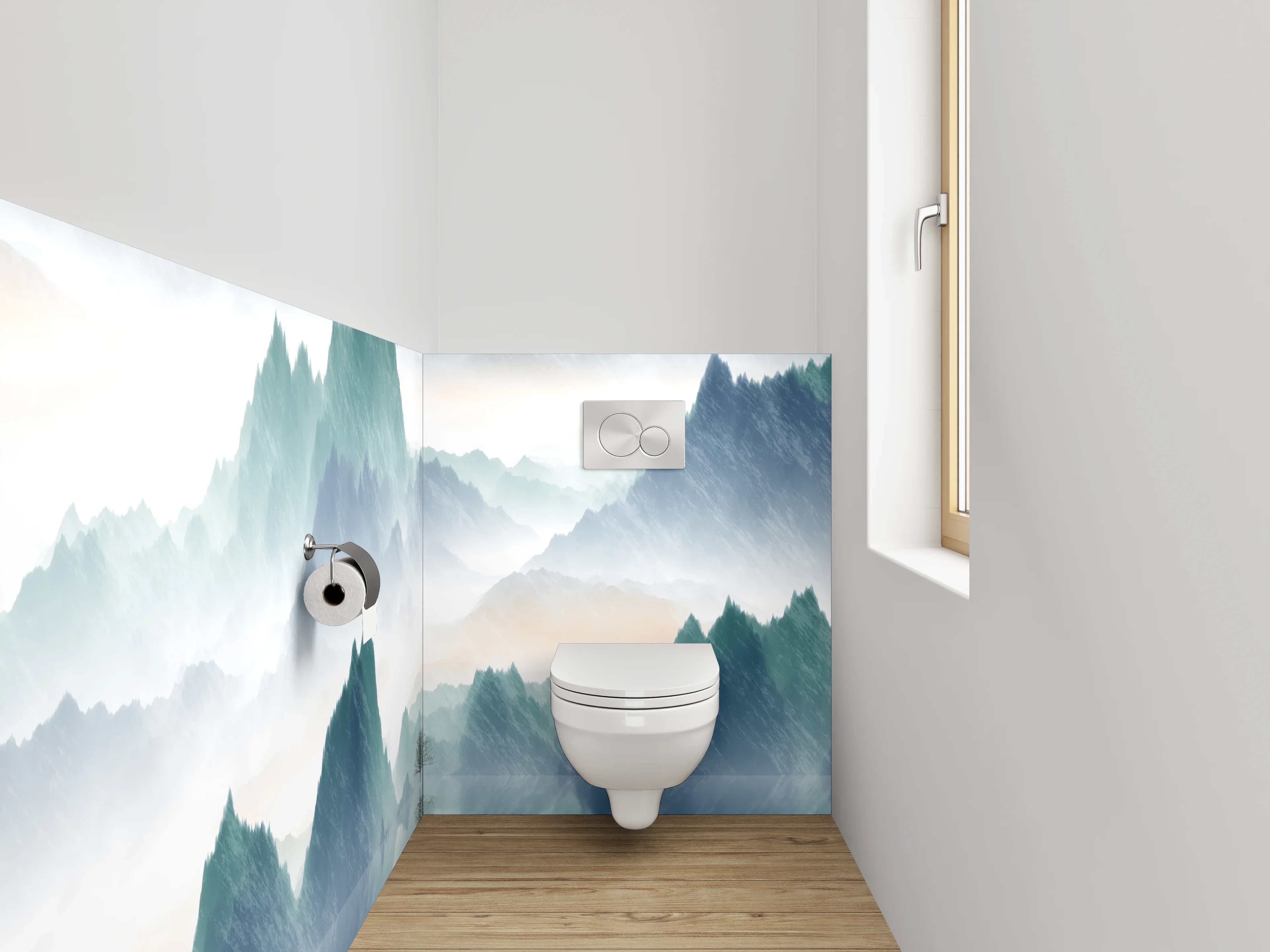 WC-Rückwand - Aquarell Landschaft Berge See
