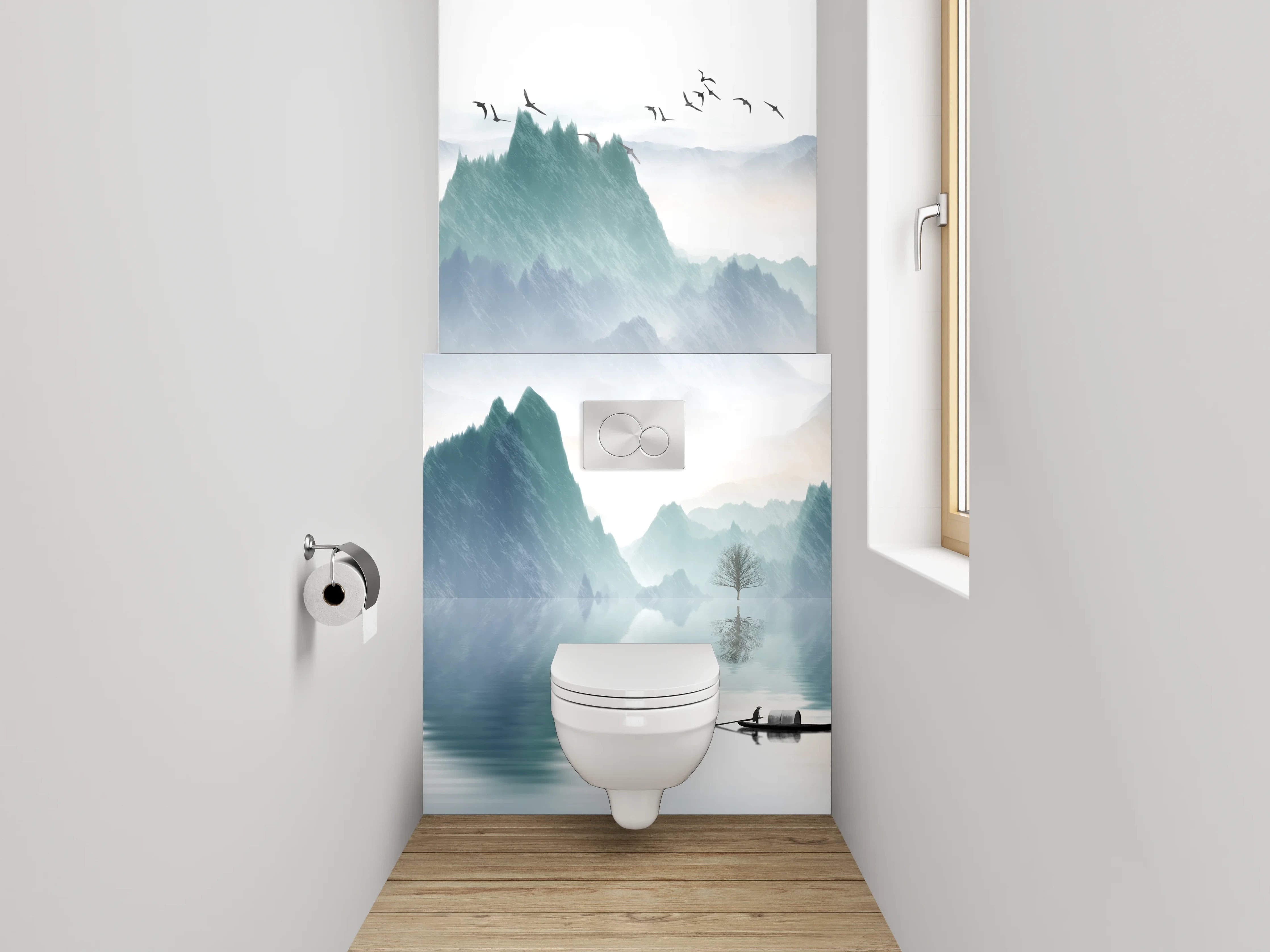 WC-Rückwand - Aquarell Landschaft Berge See