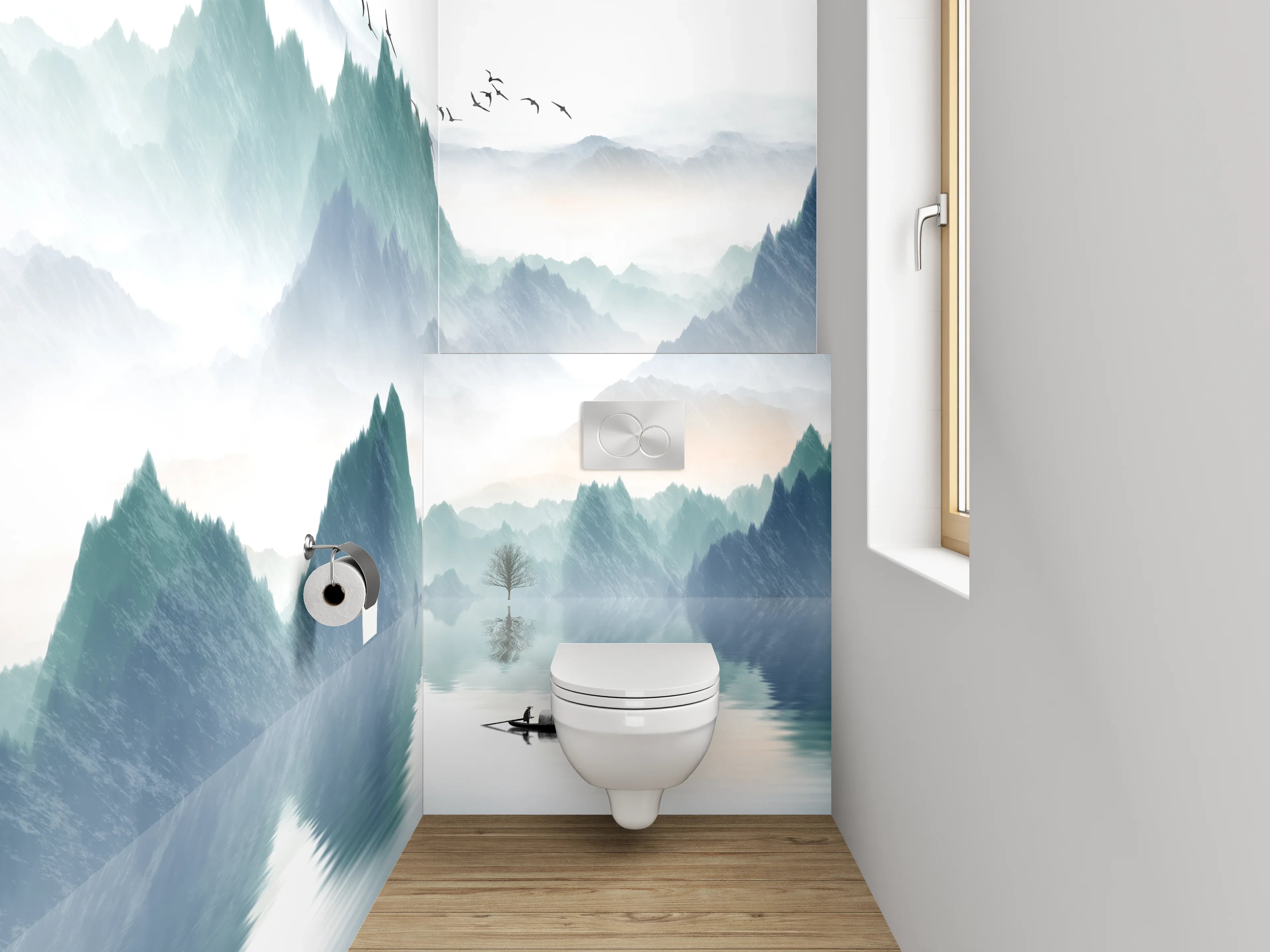 WC-Rückwand - Aquarell Landschaft Berge See