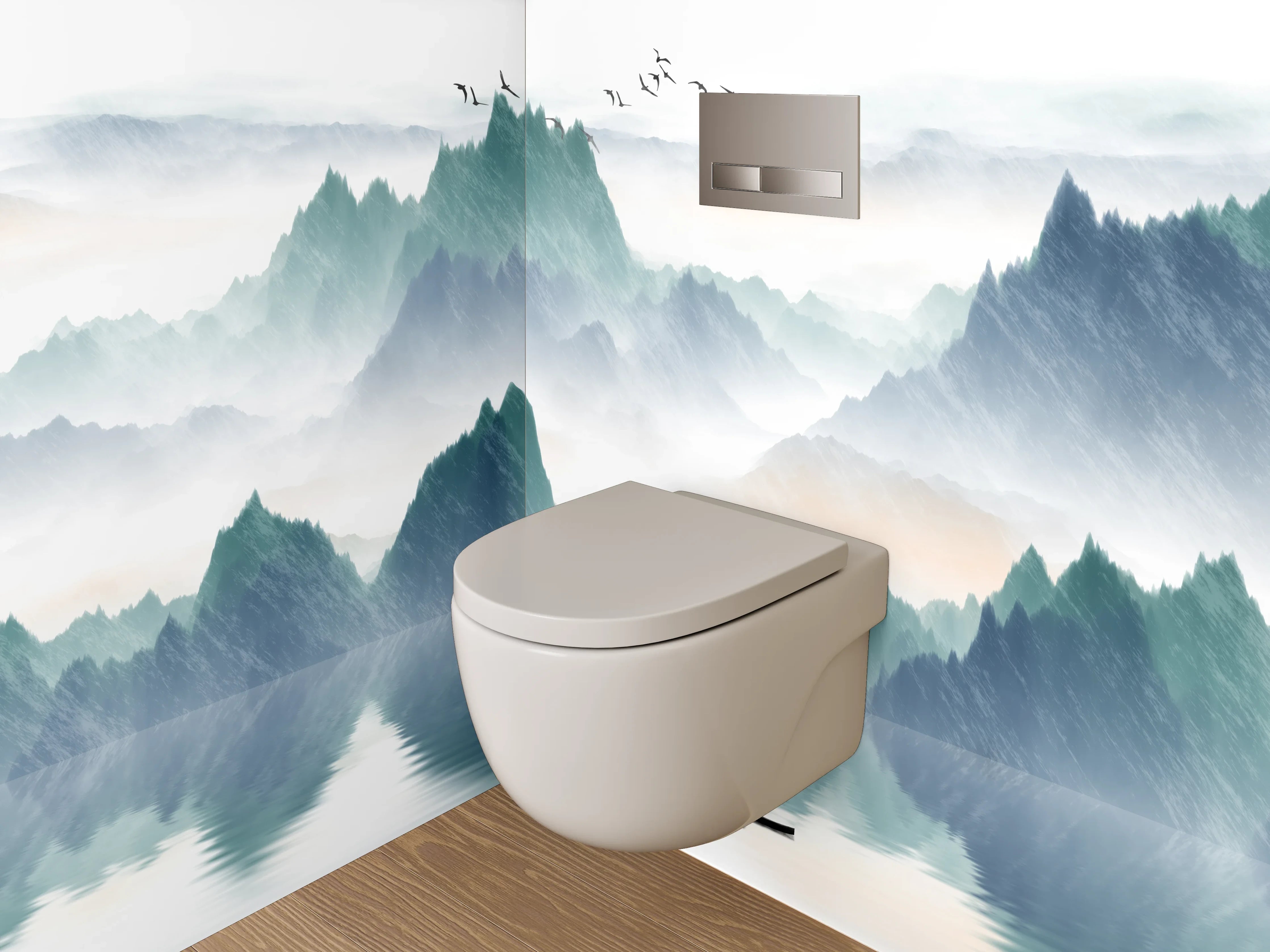 WC-Rückwand - Aquarell Landschaft Berge See