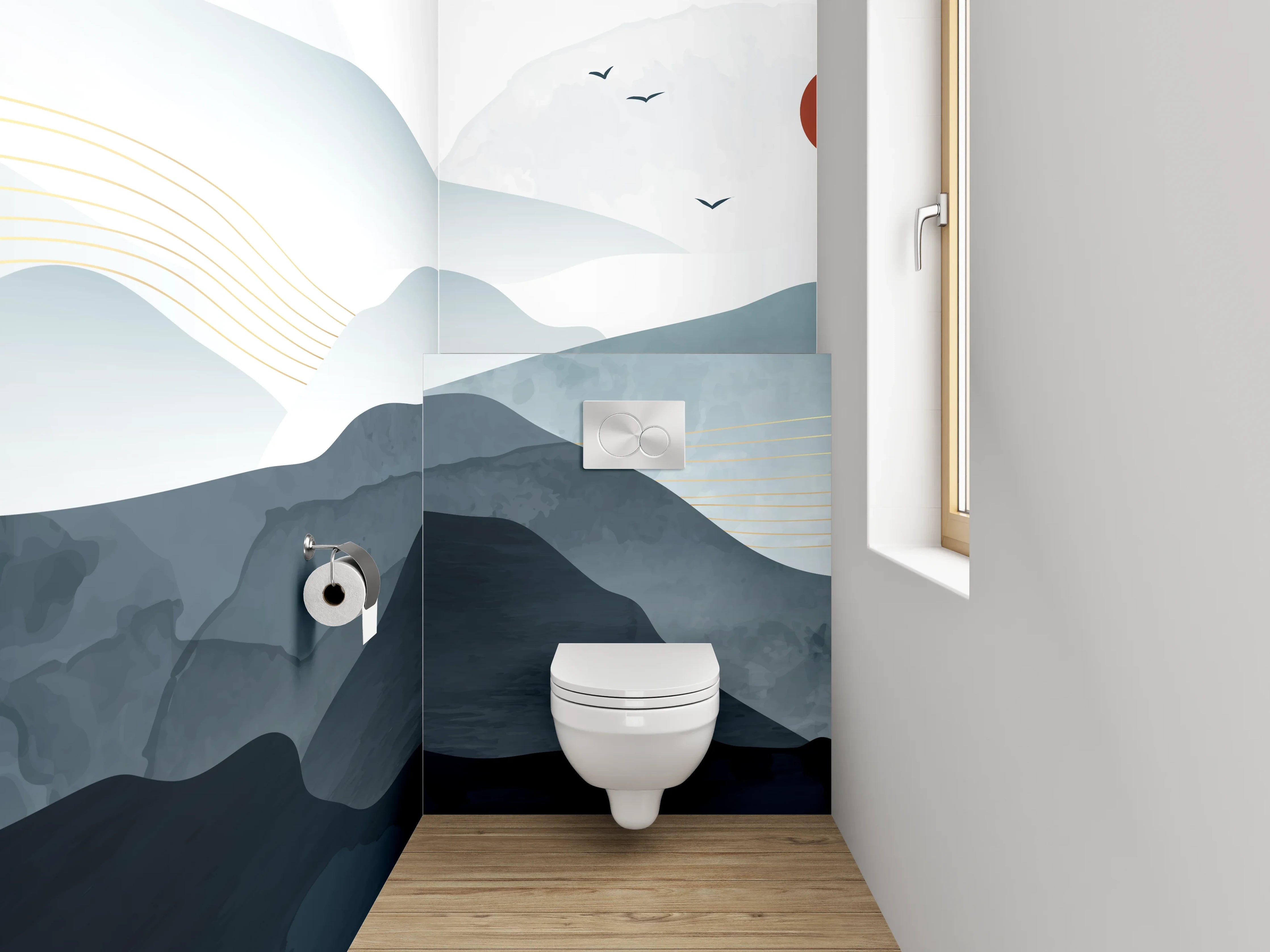 WC-Rückwand - Aquarell Landschaft Berge minimalistisch