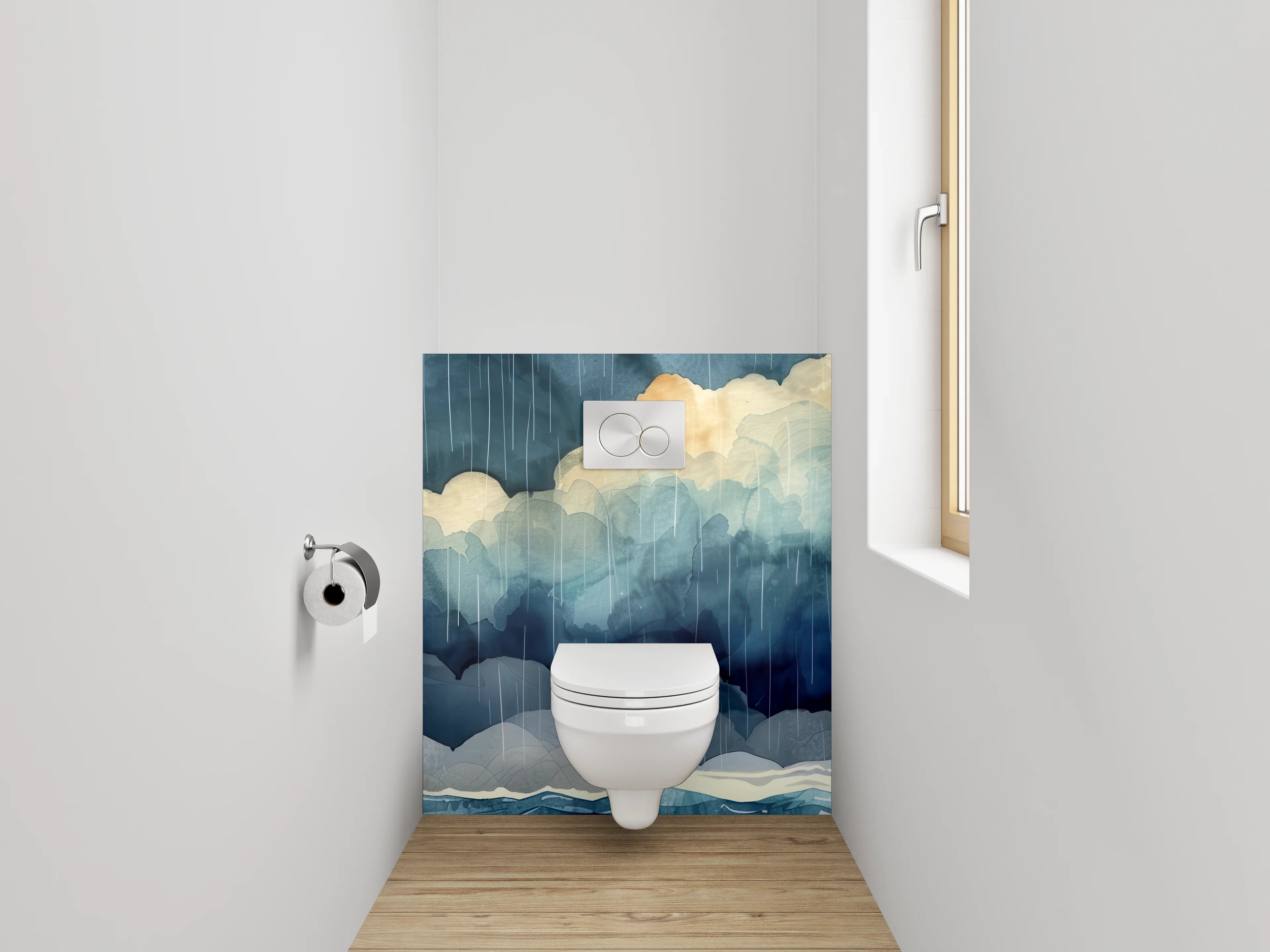 WC-Rückwand - Aquarell-Leuchtturm im Sturm