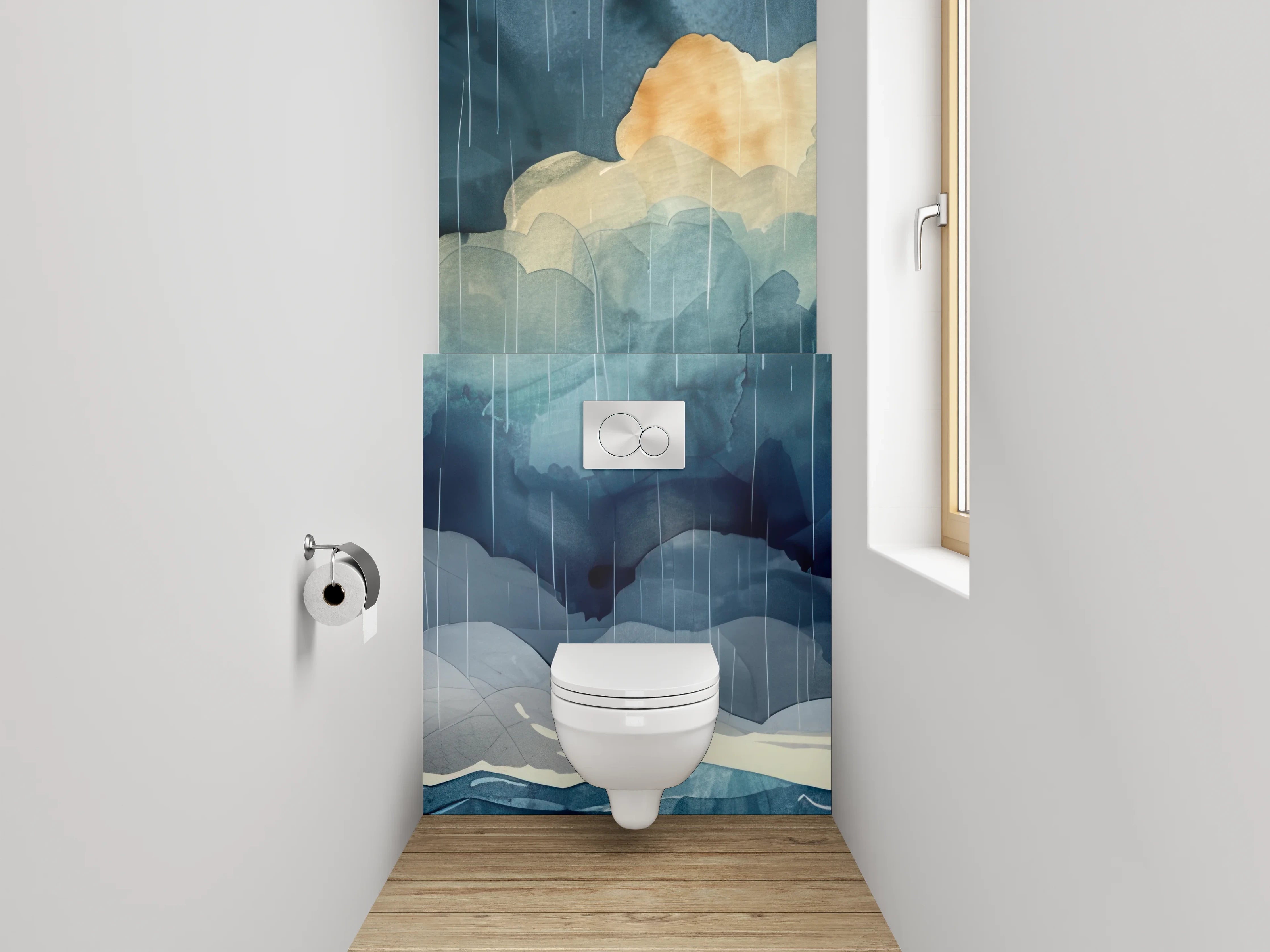 WC-Rückwand - Aquarell-Leuchtturm im Sturm
