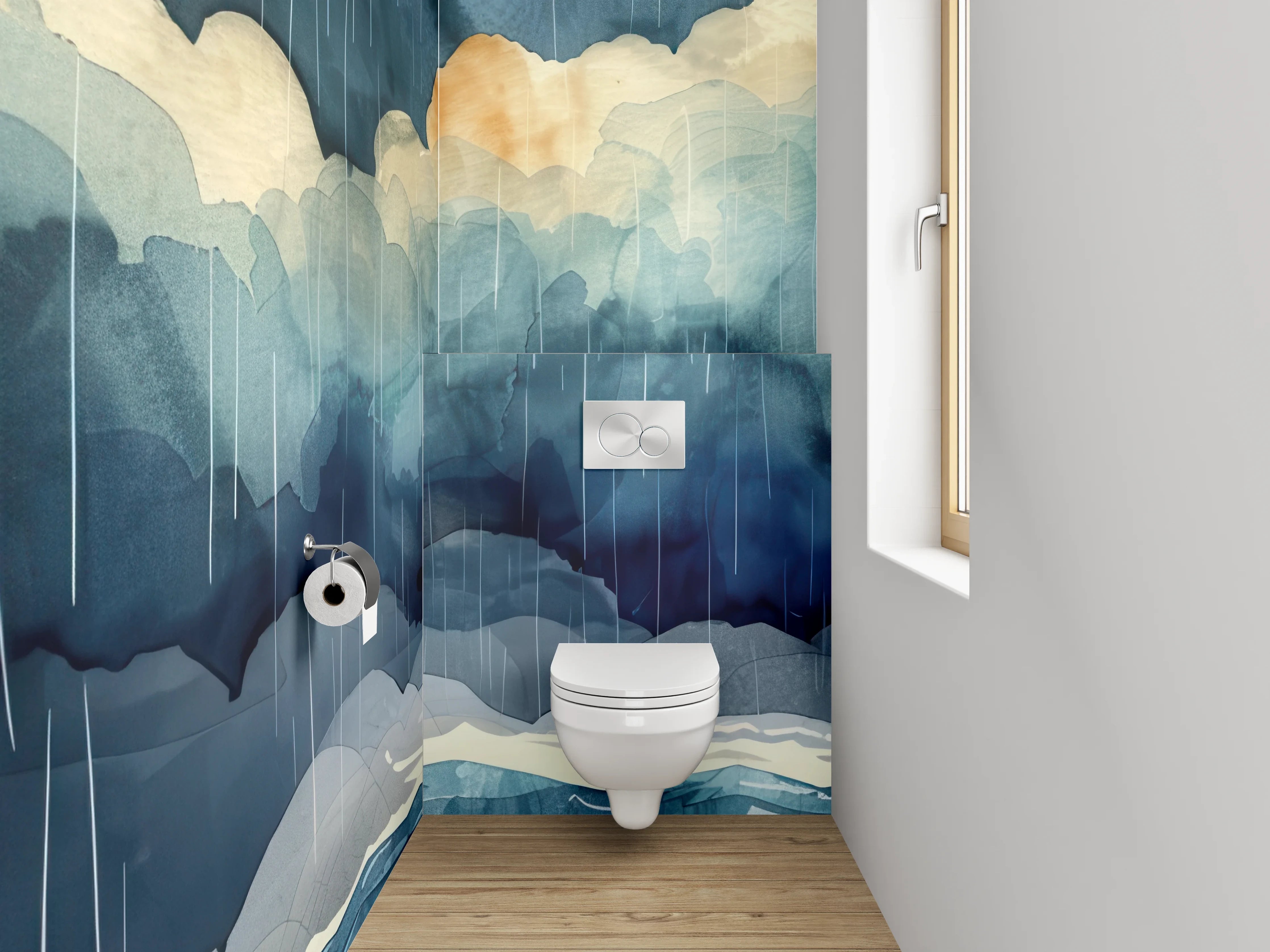 WC-Rückwand - Aquarell-Leuchtturm im Sturm
