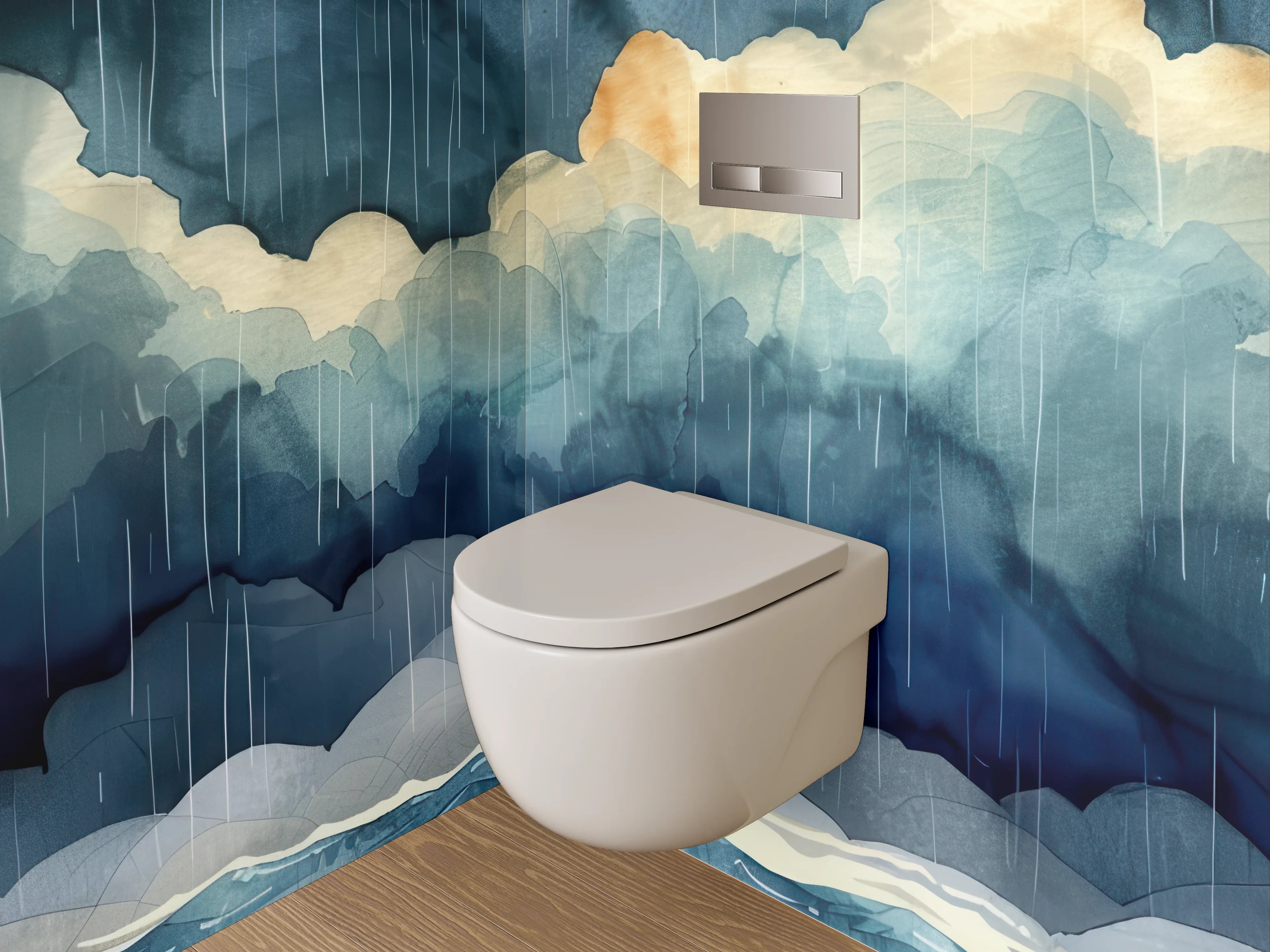 WC-Rückwand - Aquarell-Leuchtturm im Sturm