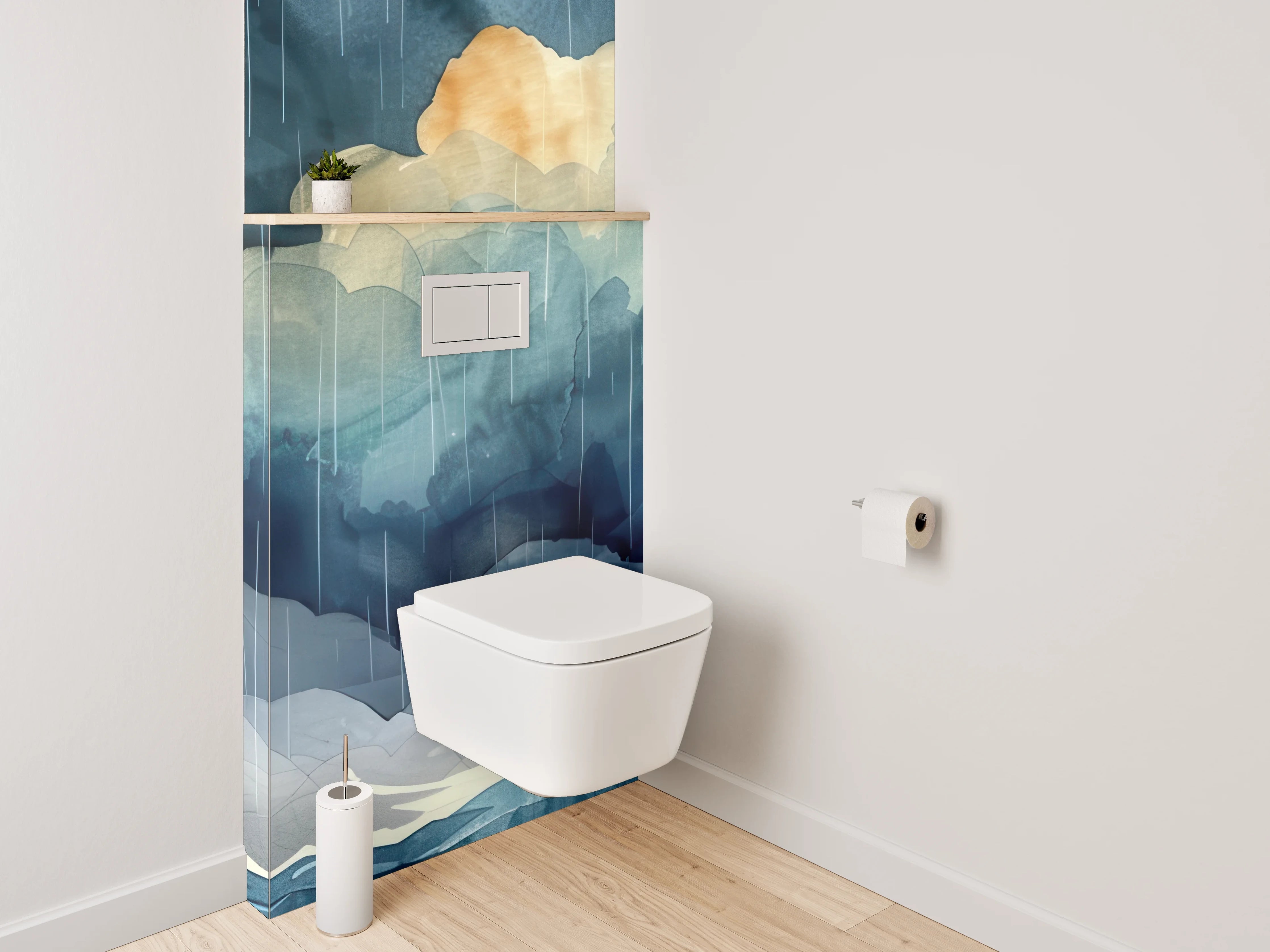 WC-Rückwand - Aquarell-Leuchtturm im Sturm