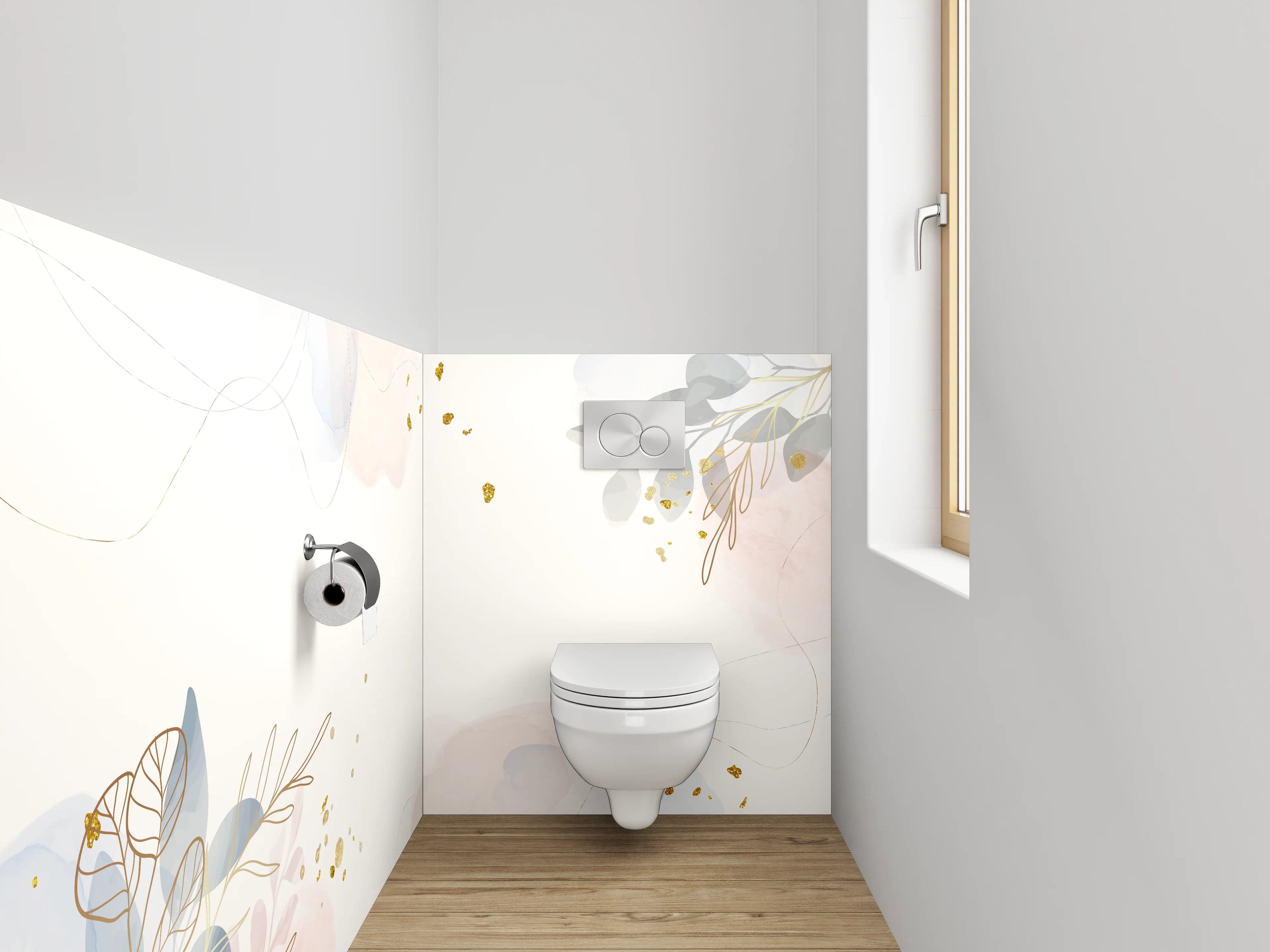 WC-Rückwand - Aquarell Lineart mit goldenen Akzenten
